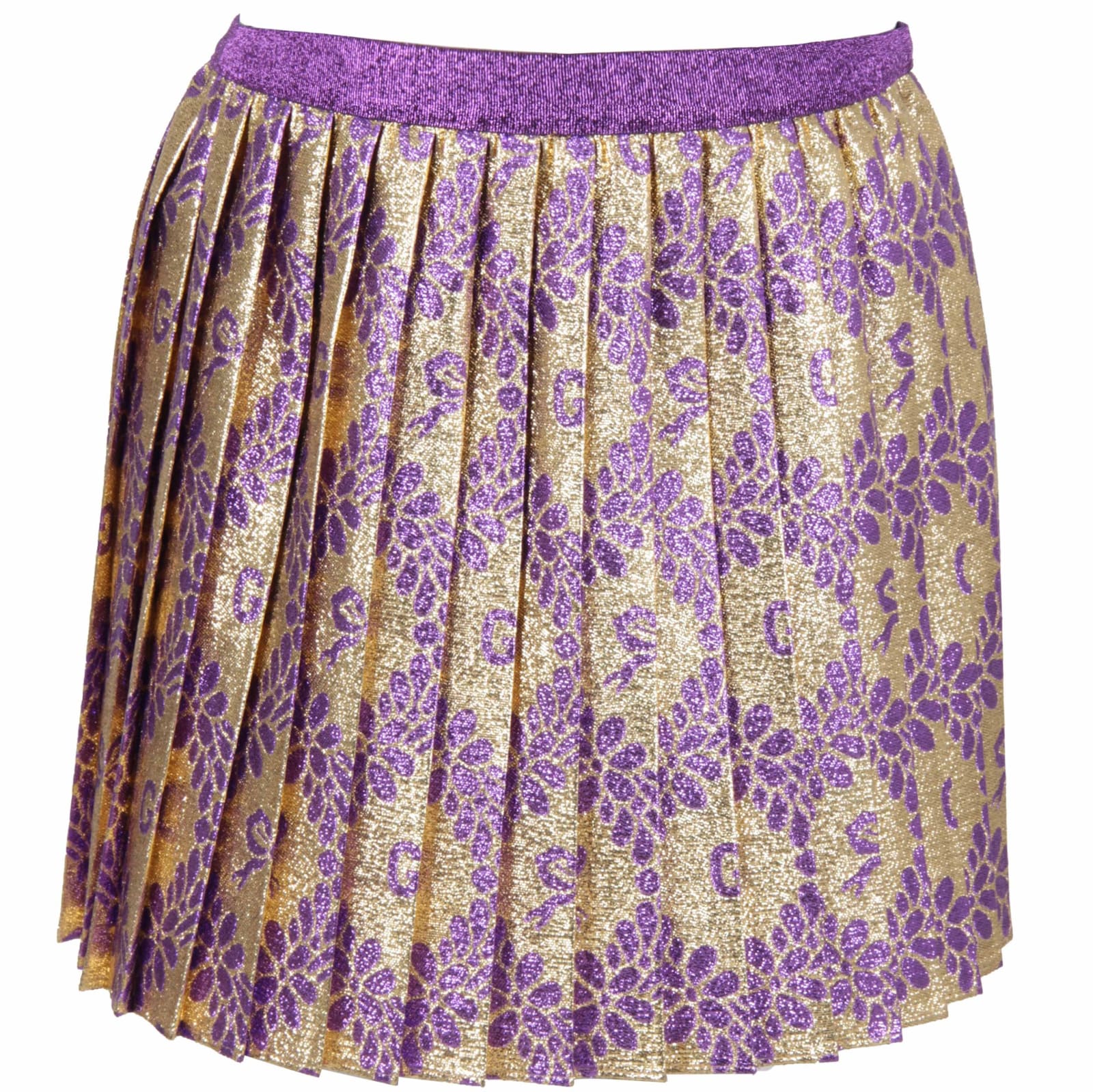 GUCCI GOLD SKIRT FOR GIRL WITH DOUBLE GG AND FLOWERS,590600 ZABSY 7039