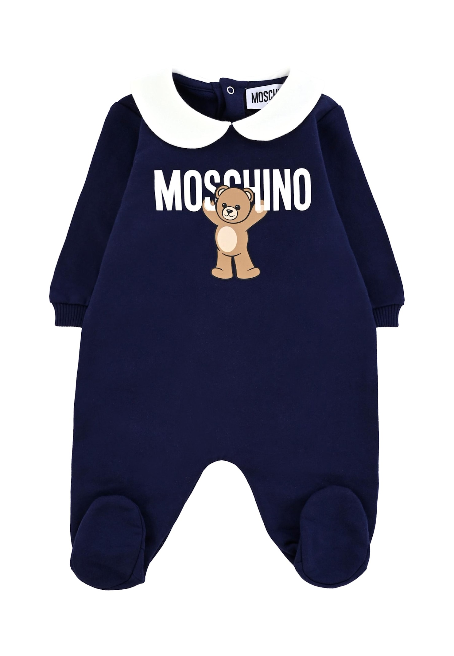 Moschino Blue Babygrow For Baby Boy With Teddy Bear In Blue
