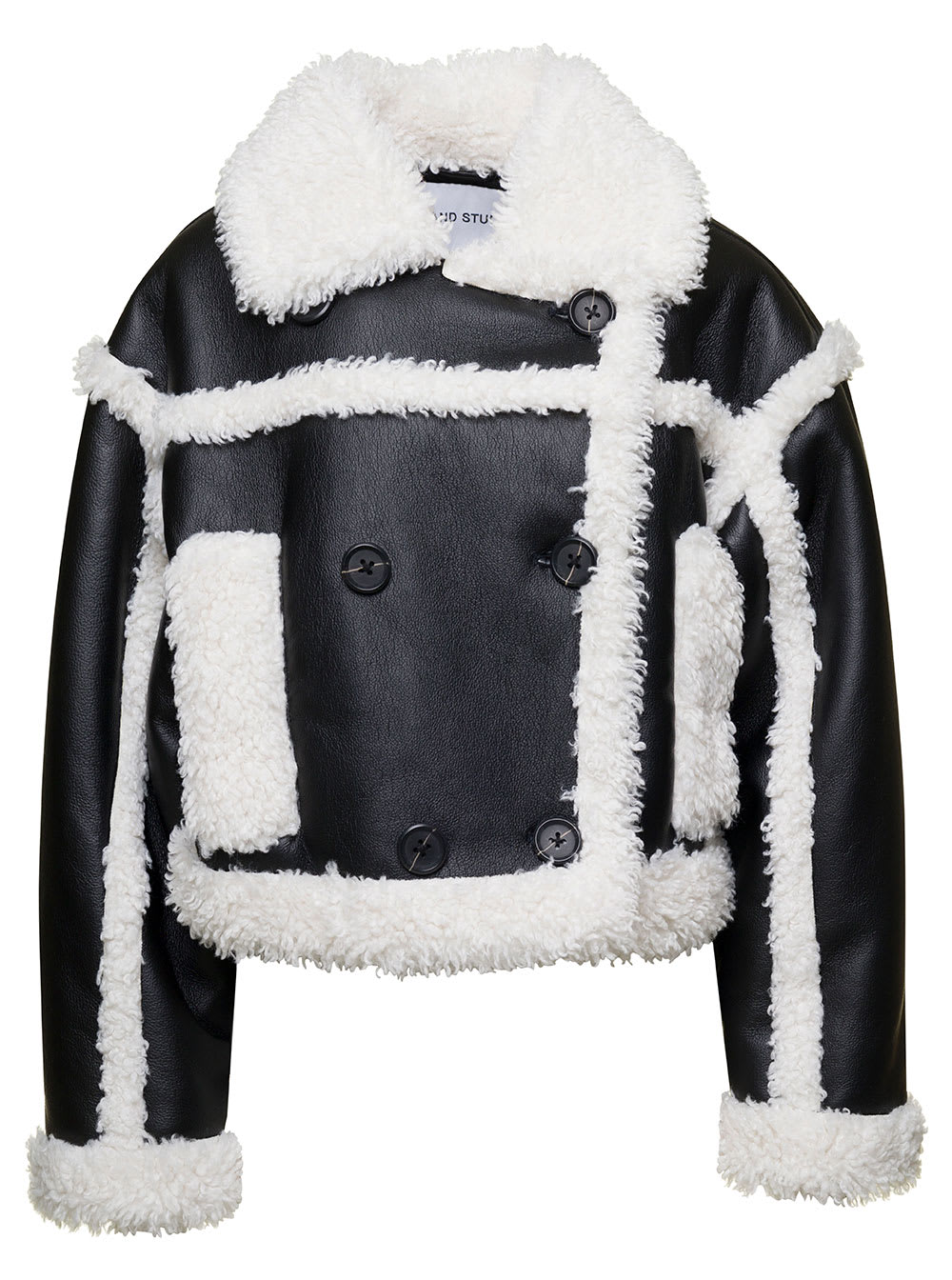 khristy Black And White Shearling Jacket With Faux Fur Trims In Faux Leather Woman