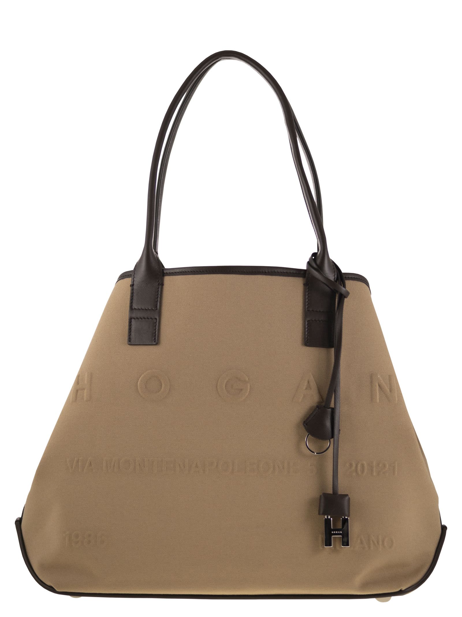 Hogan Medium Canvas Shopping Bag In Nude