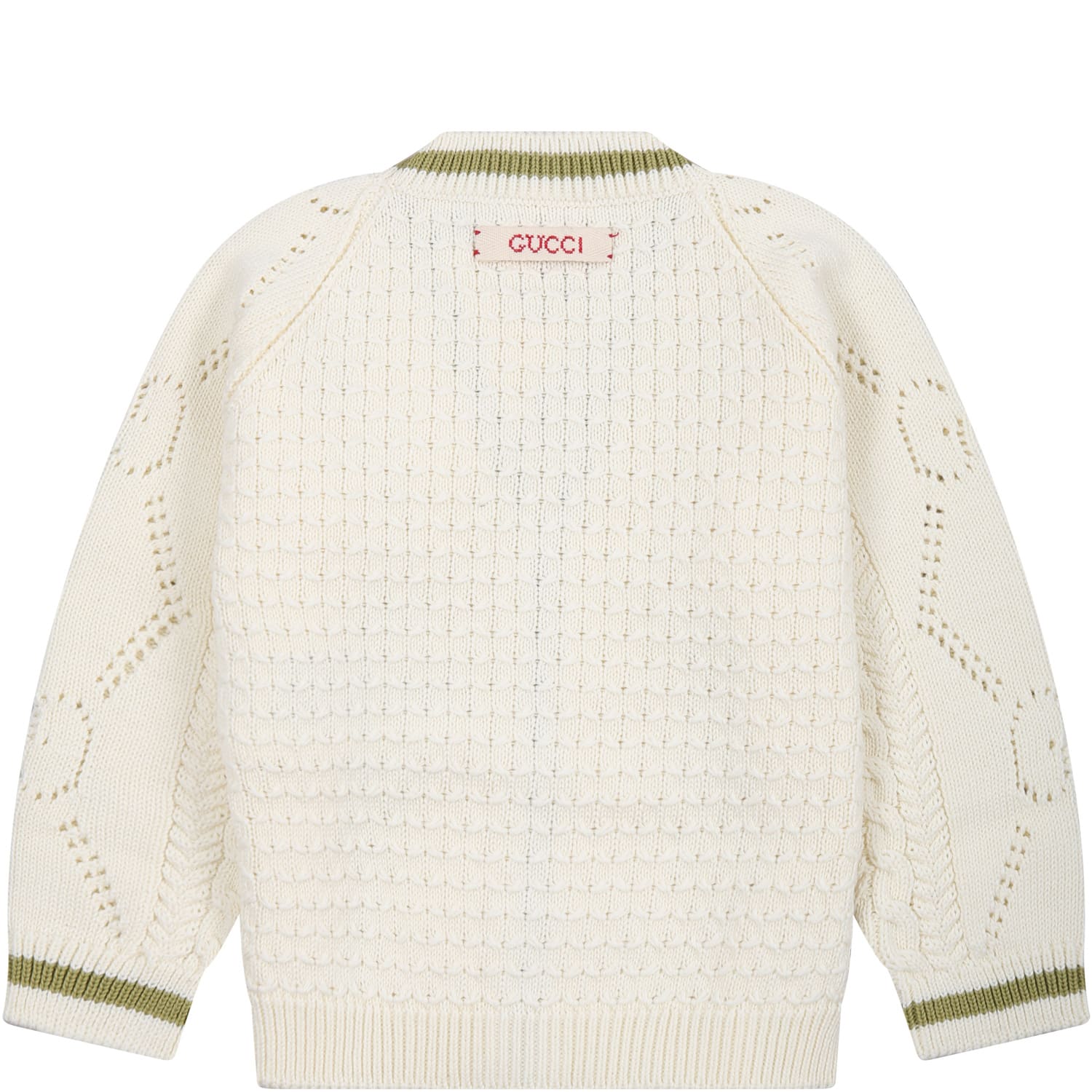 Shop Gucci Ivory Cardigan For Bebies With Logo In White