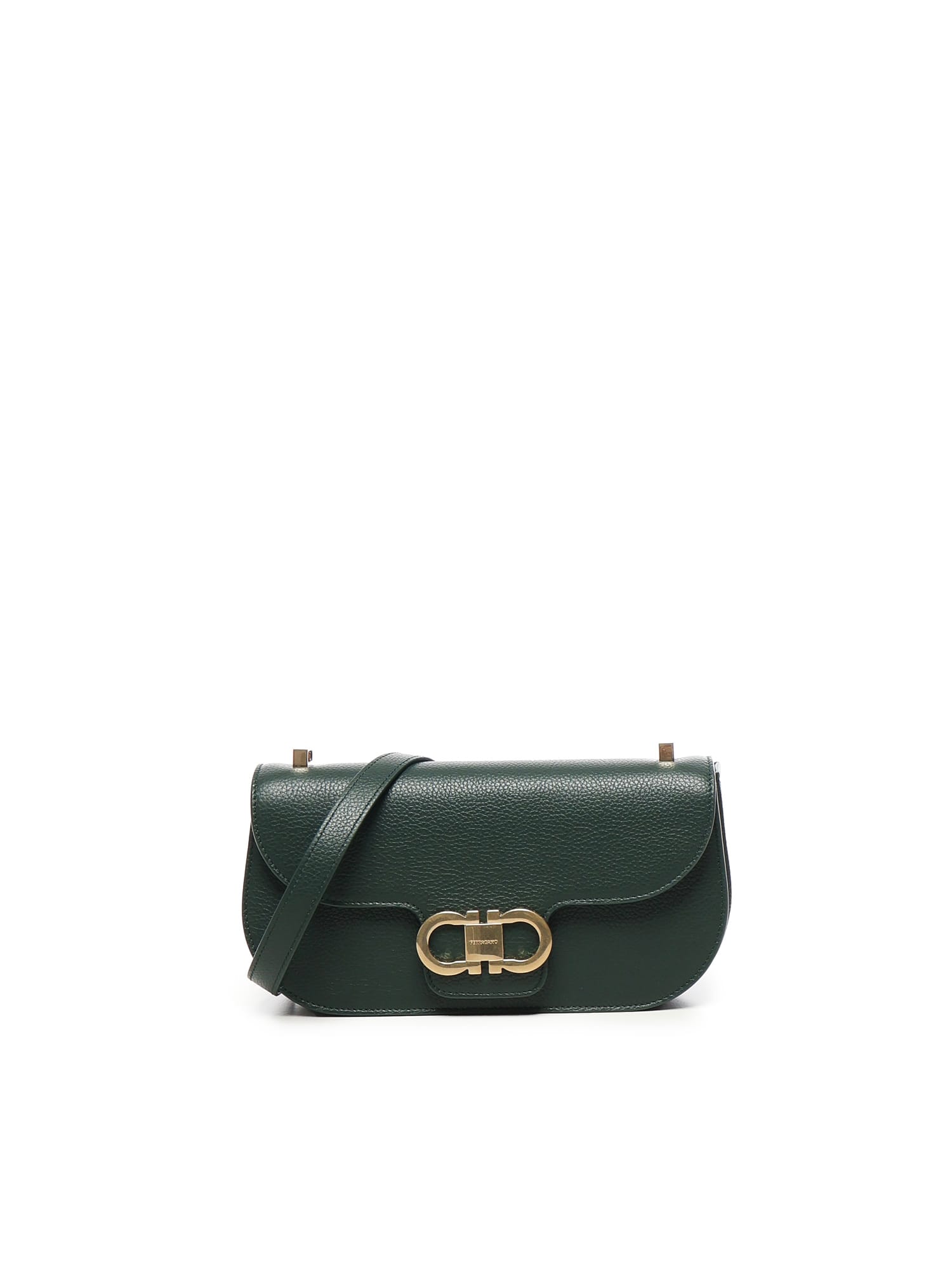 Ferragamo Double Gancini Mini Shoulder Bag In Green