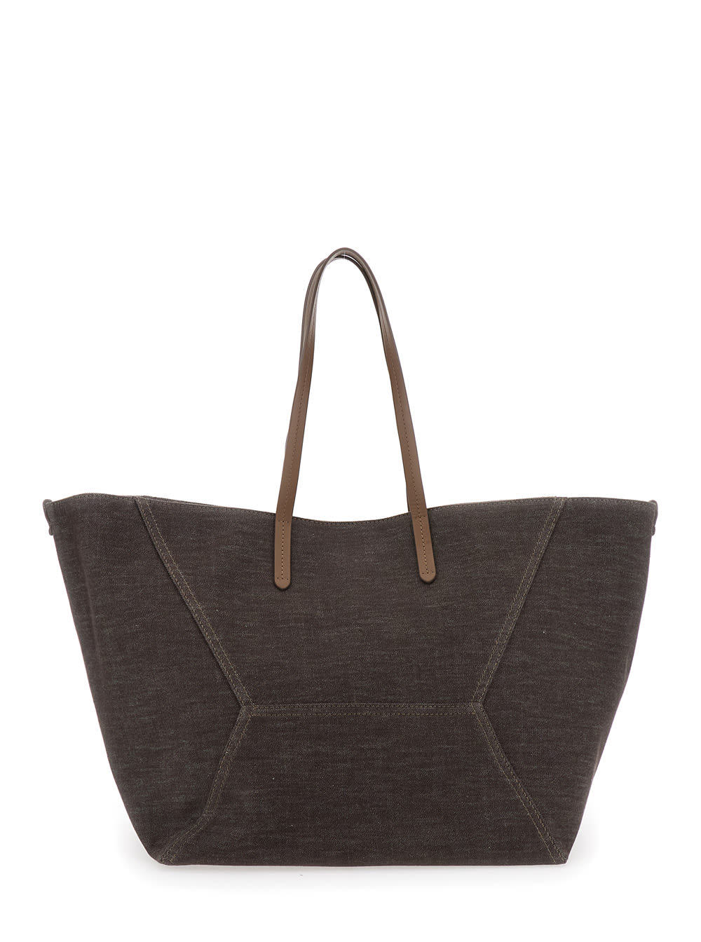 Brunello Cucinelli Duo Brown Shoulder Bag With Two Flat Handles And Concealed Magnetic Closure In Cotton Woman