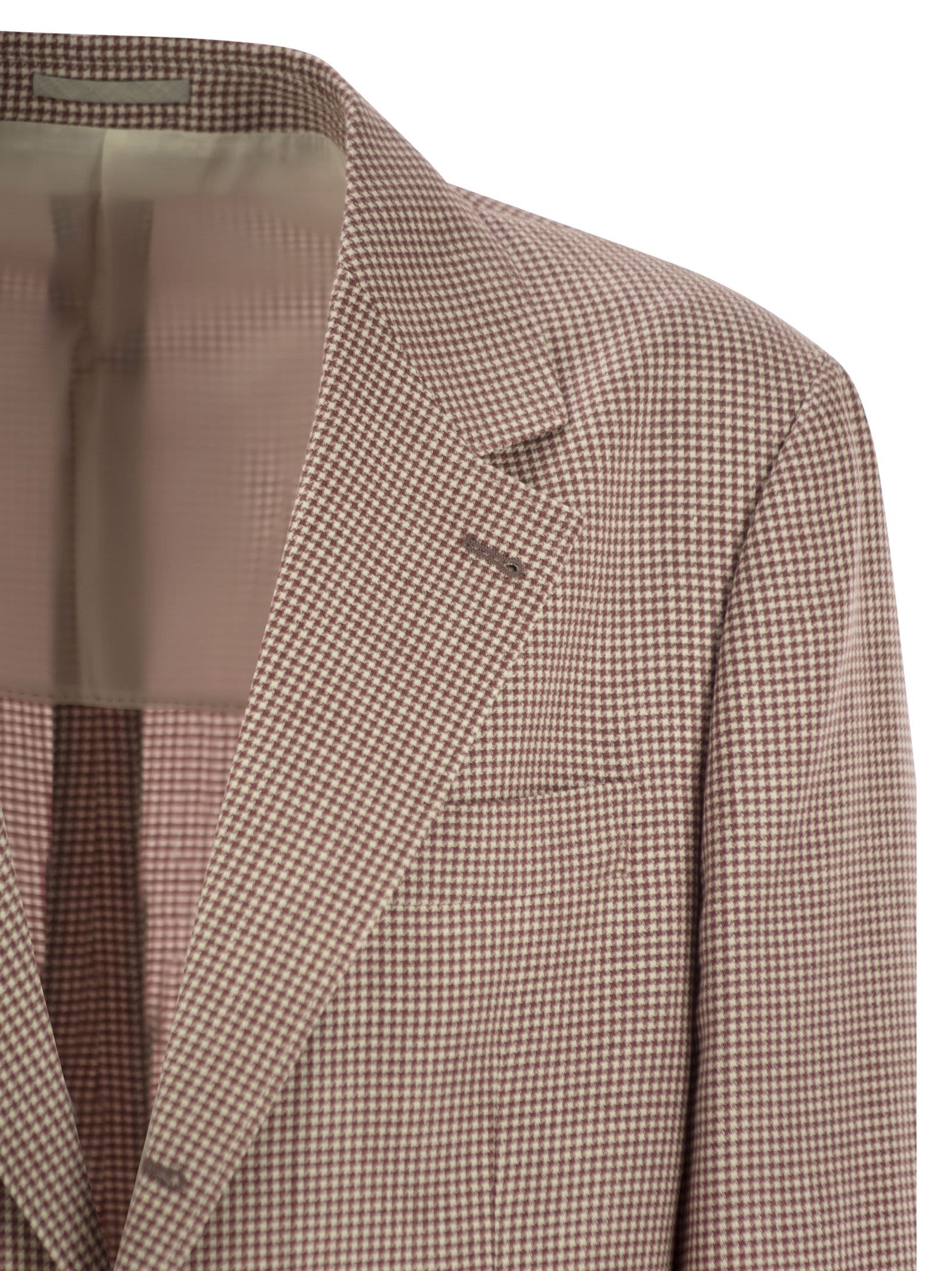 Brunello Cucinelli Houndstooth Wool, Linen And Silk Deconstructed Jacket In Red