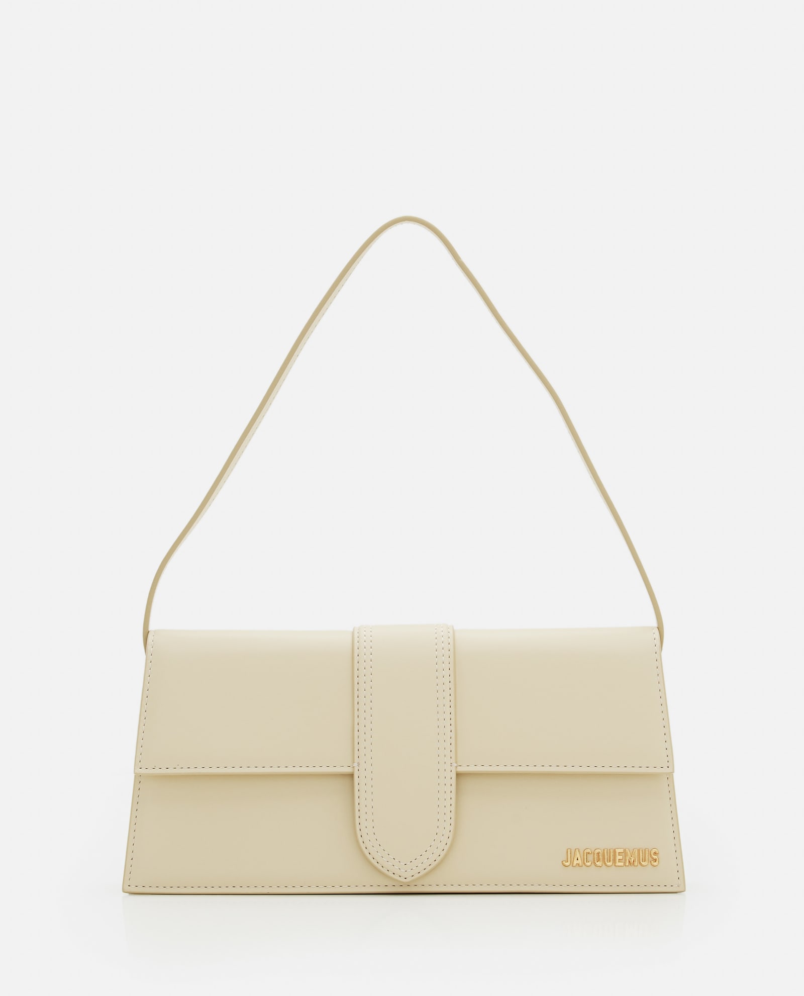 Shop Jacquemus Le Bambino Long Leather Shoulder Bag In Ivory