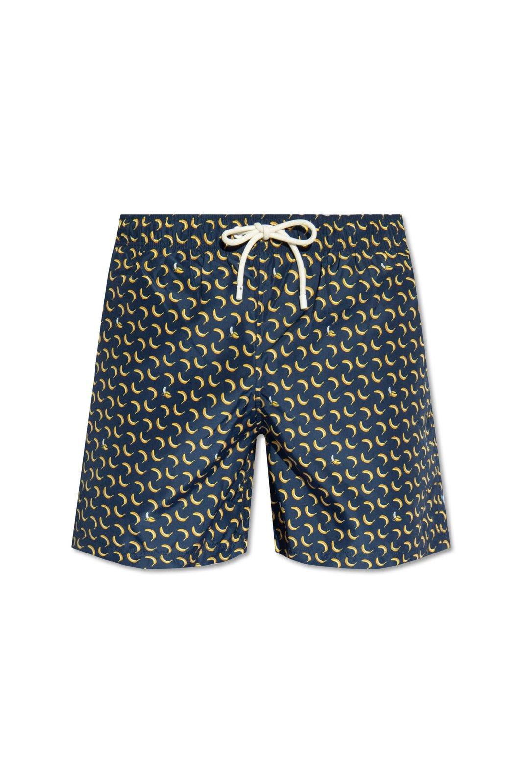 Banana-printed Drawstring Swim Shorts