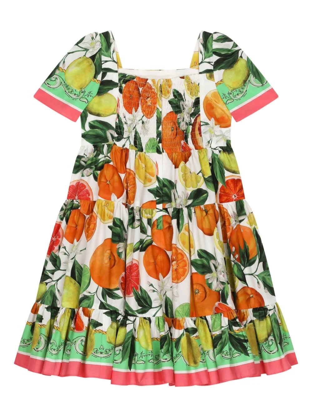 Shop Dolce & Gabbana Multicolored Dress With Orange And Lemon Print In Multicolour