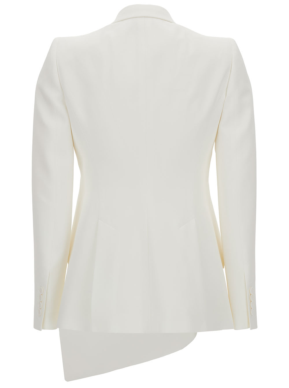 Shop Alexander Mcqueen White Double-breasted Jacket With Asymmetric Hem In Viscose Blend Woman