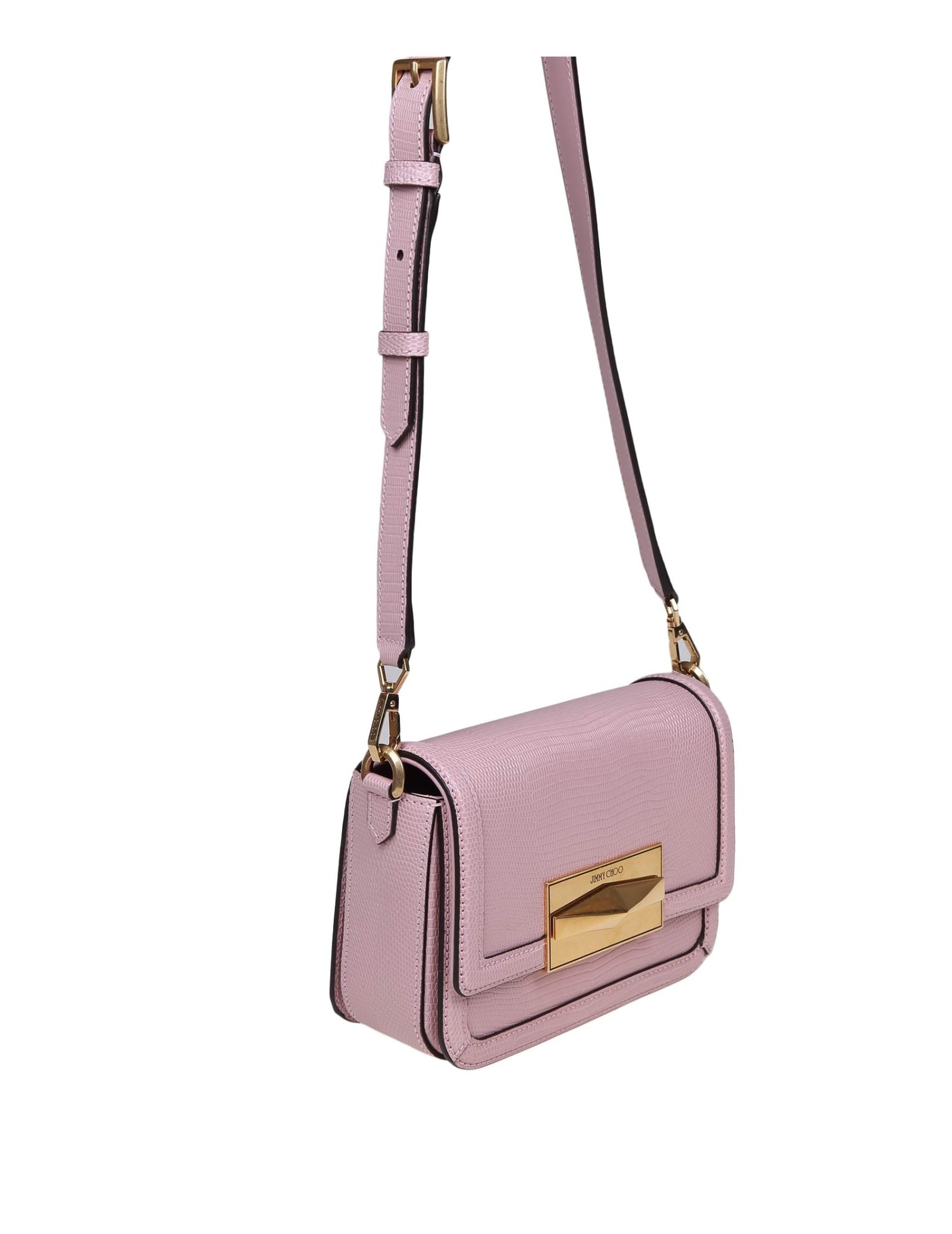 Shop Jimmy Choo Pink Snake Print Leather Crossbody In Rose