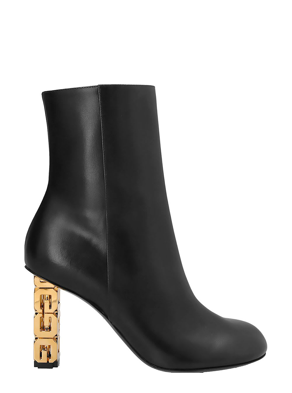 Black G Cube Ankle Boots With Gold-tone Logo Heel Black In Leather Woman
