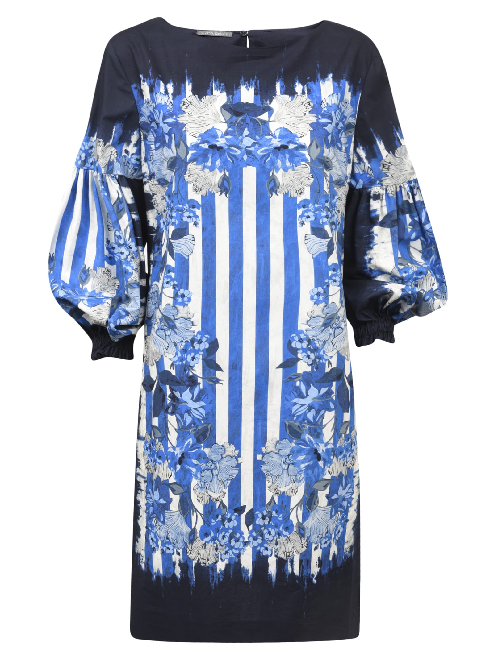 Alberta Ferretti Stripe & Floral Print Dress