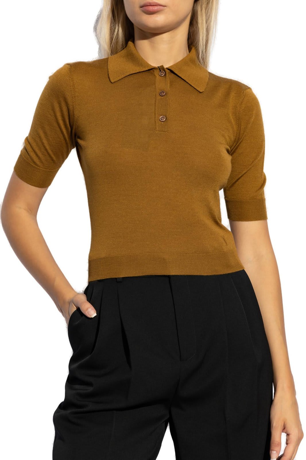 Shop Saint Laurent Cassandre Short-sleeved Polo Shirt In Giallo