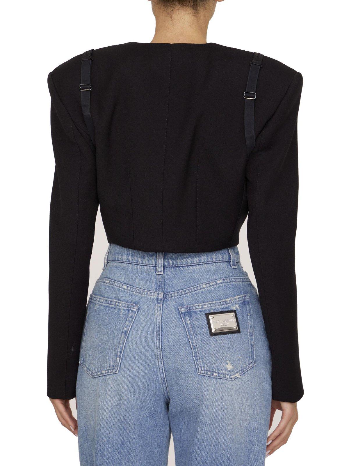 Shop Dolce & Gabbana Round Neck Cropped Jacket In Black