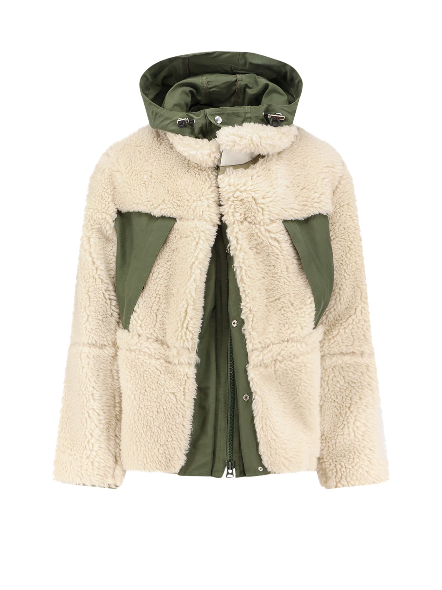 Sacai Sherling Beige Wool Blend Jacket In Multi