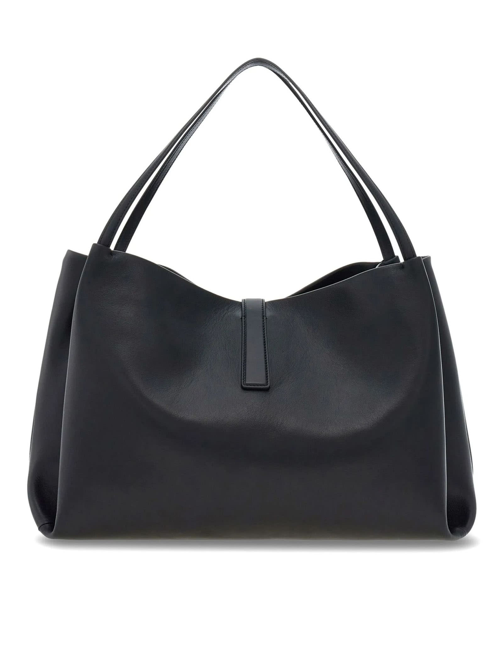 Ferragamo Buckle Strap Soft Structure Shoulder Bag In Black