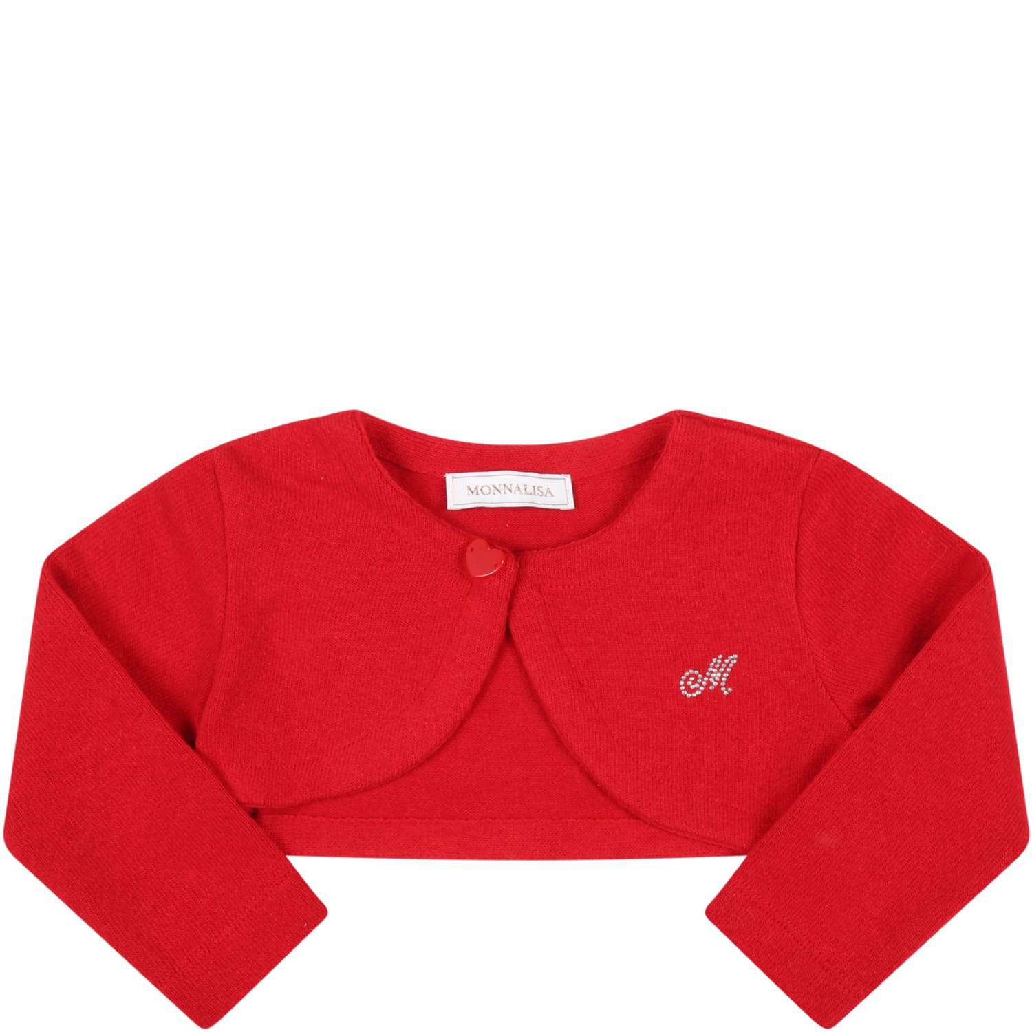Monnalisa Red Cardigan For Baby Girl With Logo