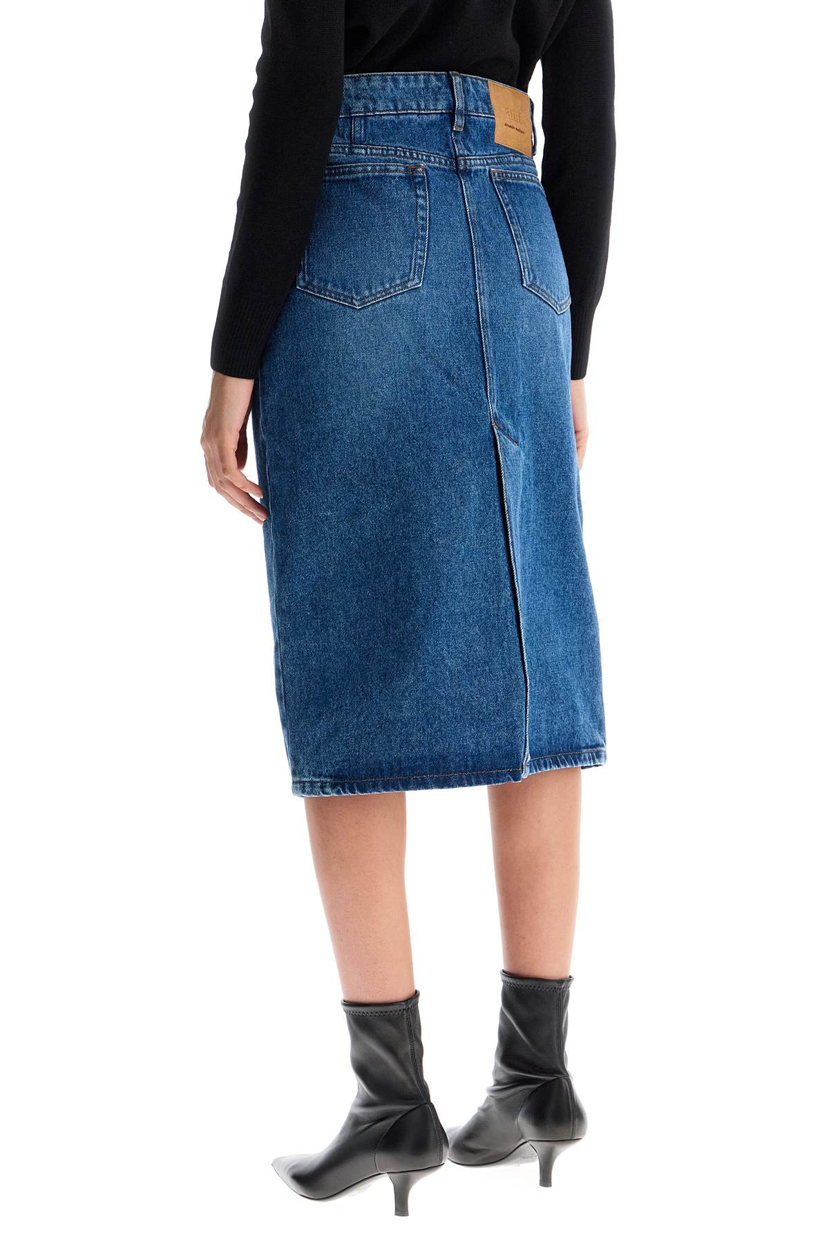 AMI ALEXANDRE MATTIUSSI DENIM MIDI SKIRT IN SEVEN 