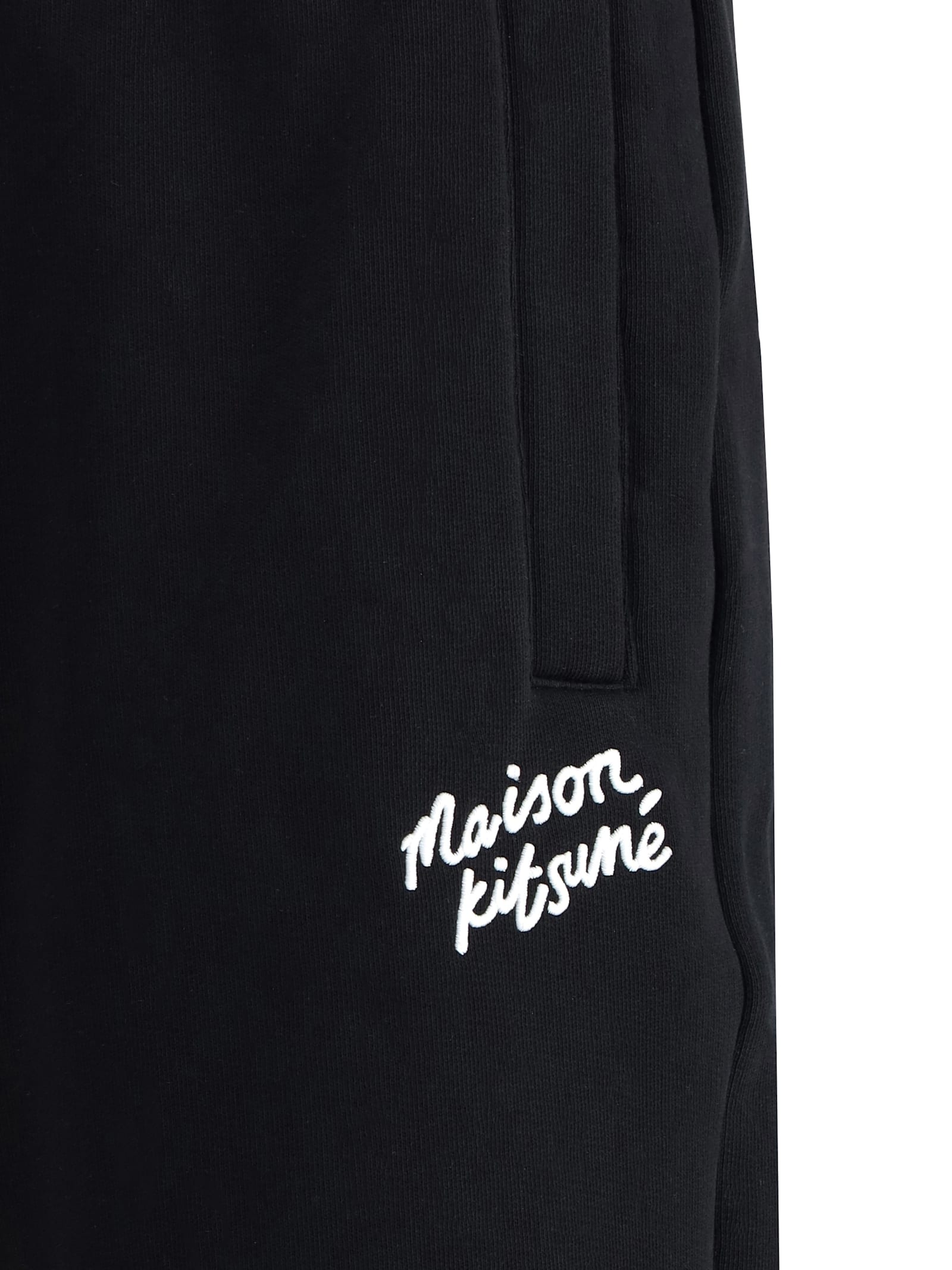 Maison Kitsuné Logoed Sporty Sweatpants With Ribbed Cuffs In Black/white