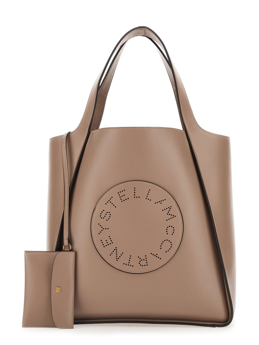 Shop Stella Mccartney Square Tote Bag With Logo In Dove