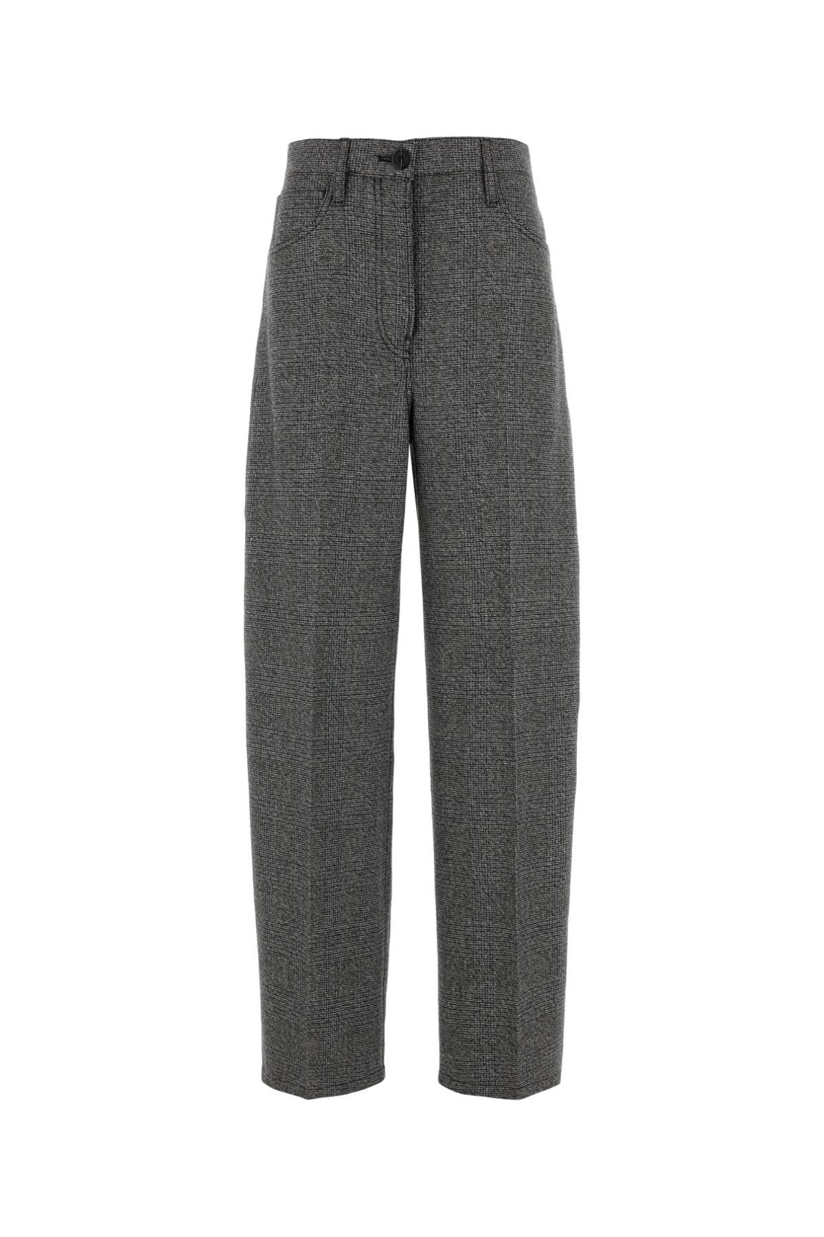 Prada Embroidered Glencheck Pant In Gray