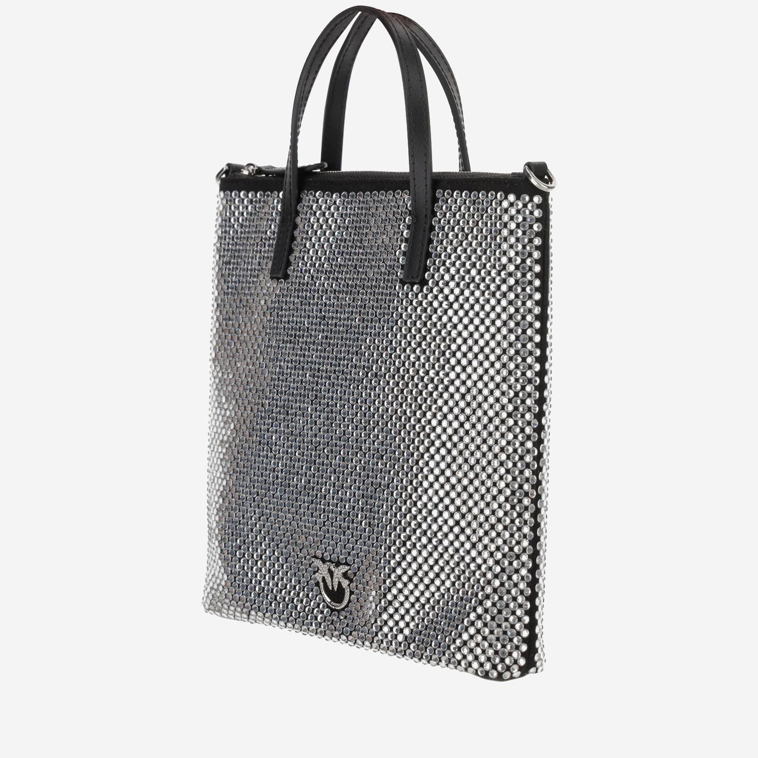 Shop Pinko Leather Shoulder Bag With Rhinestones In Black