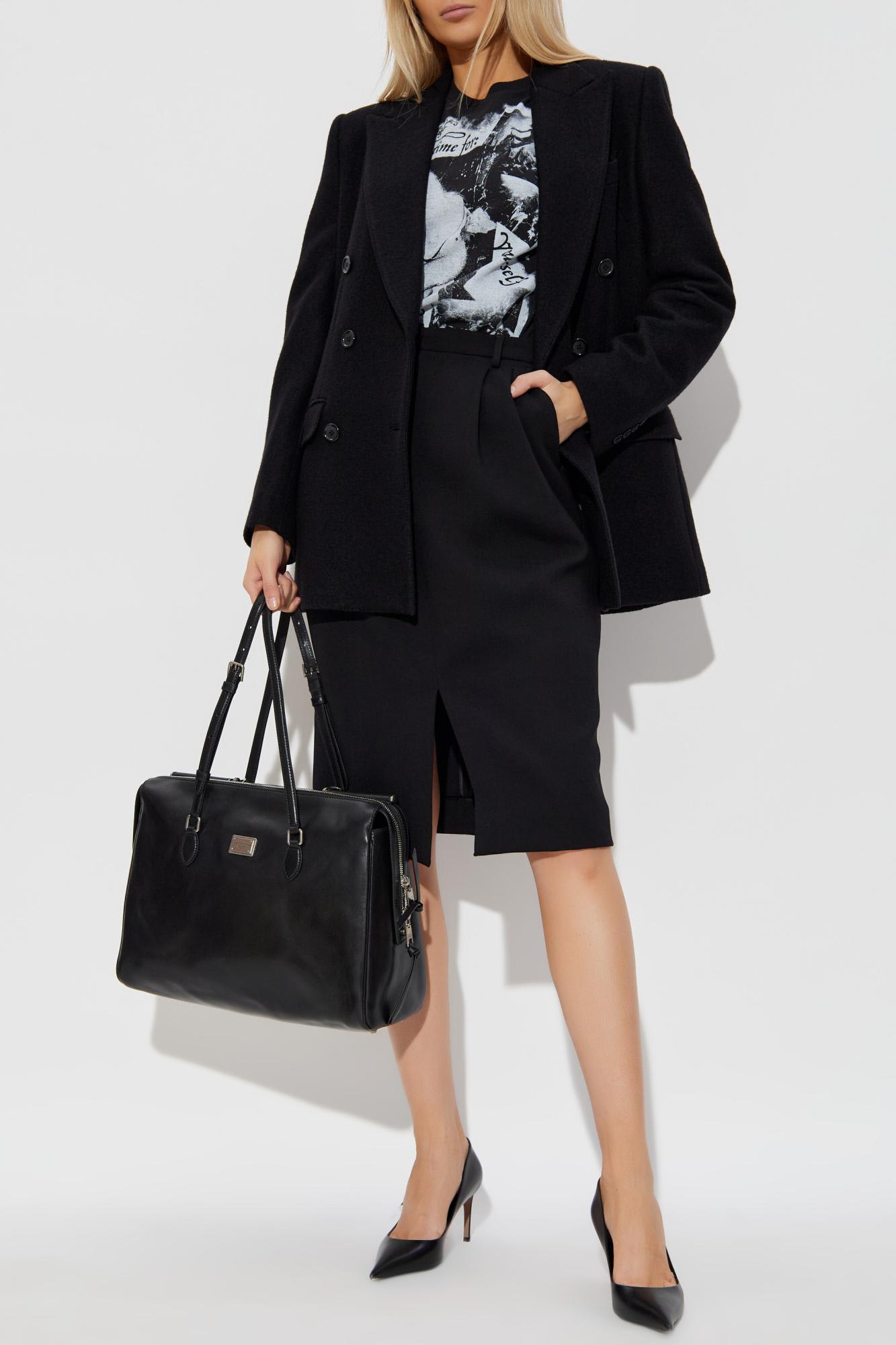 Dolce & Gabbana Double Wool Crepe Midi Skirt In Black