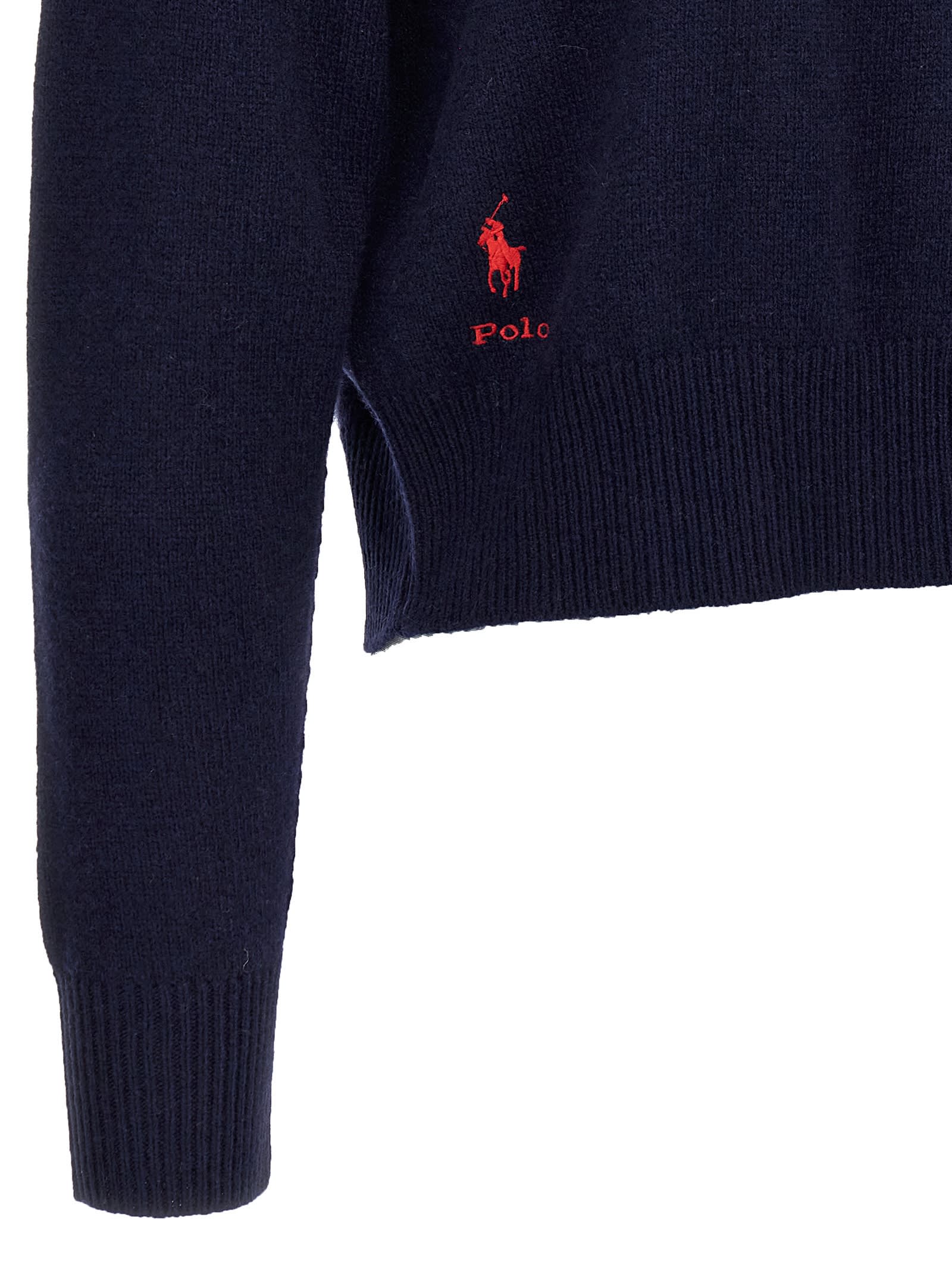 Shop Polo Ralph Lauren Logo Embroidery Sweater  In Blue