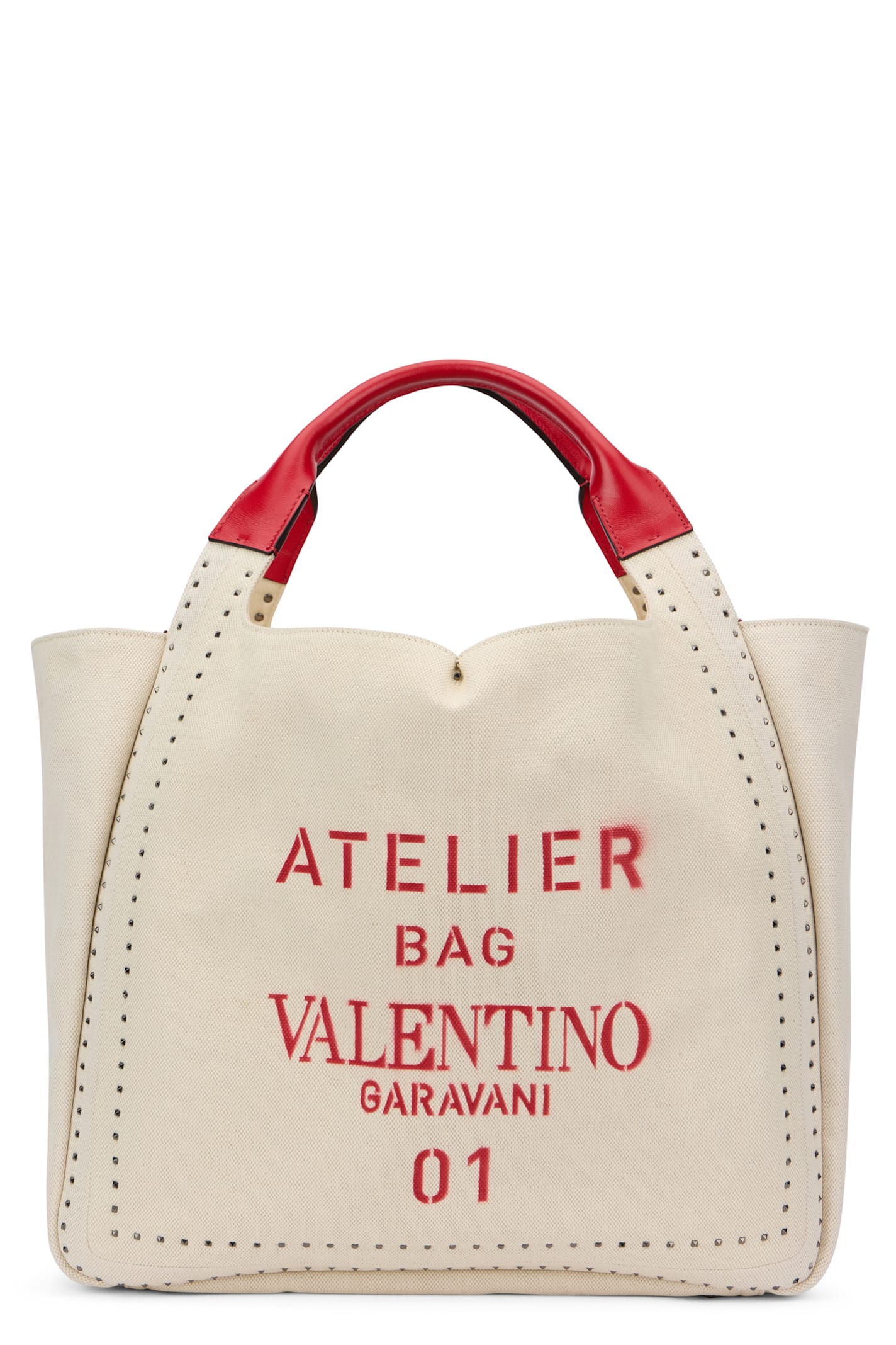 Valentino Elegant Beige Tote Bag With Red Details In White