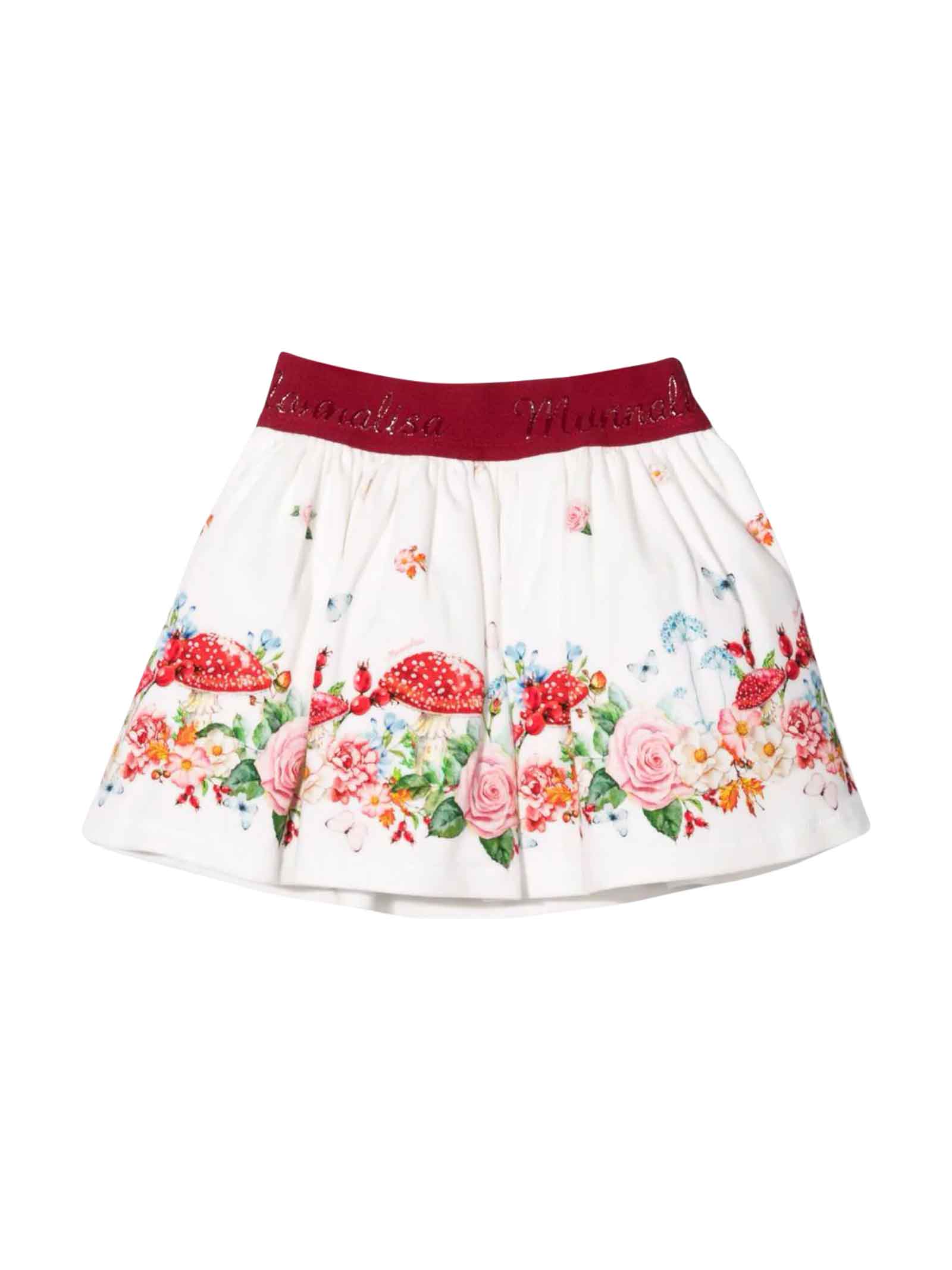 Monnalisa White Skirt With Floreal Print