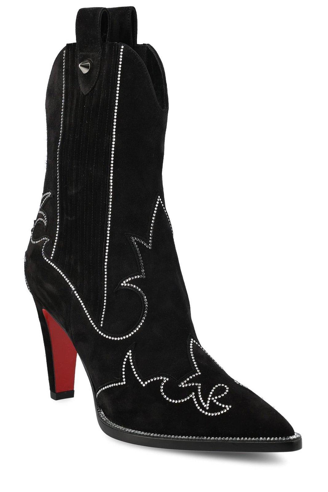 Shop Christian Louboutin Embellished Pointed Toe Boots In Black