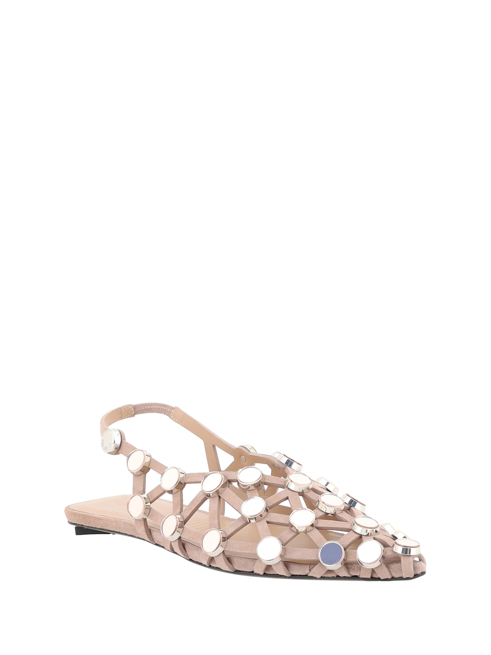 Attico Grid Embellished Slingback Flats In Pink