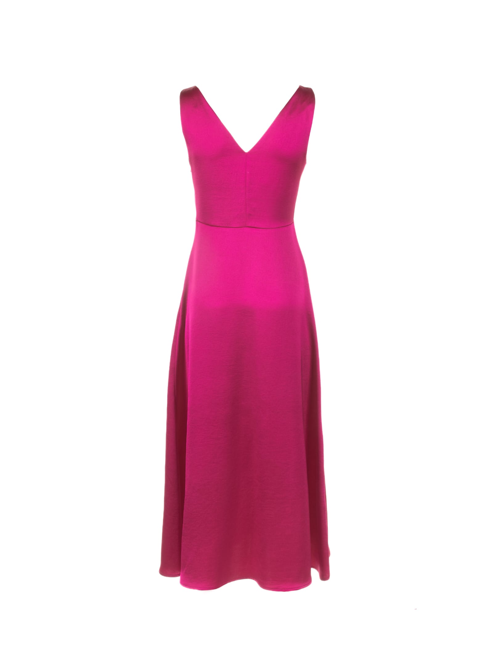 Weekend Max Mara Long Fuchsia Dress With V-neck In Satin In Fuxia