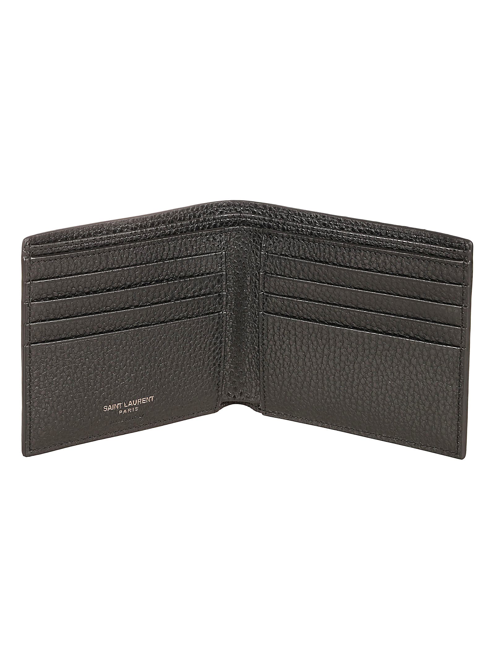 Shop Saint Laurent Initials Side Logo Skinned Bi-fold Wallet In Black