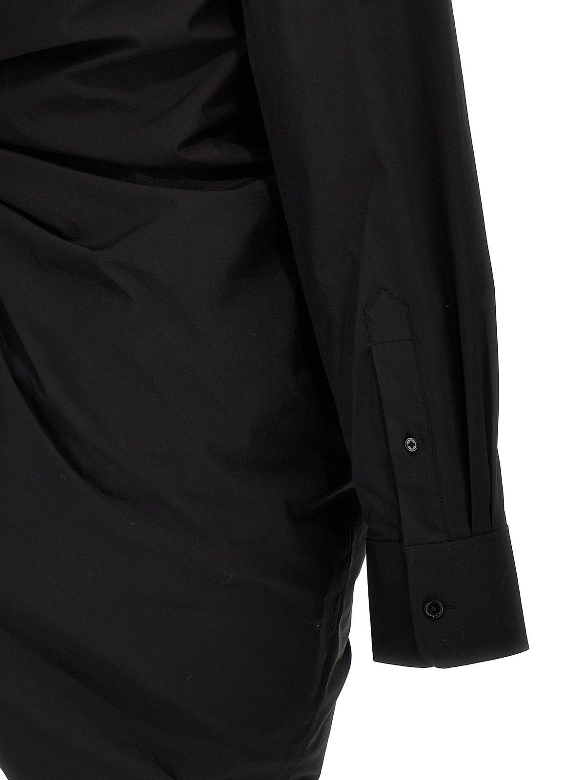 Alexander Wang Asymmetrical Ruched Poplin Dress In Black