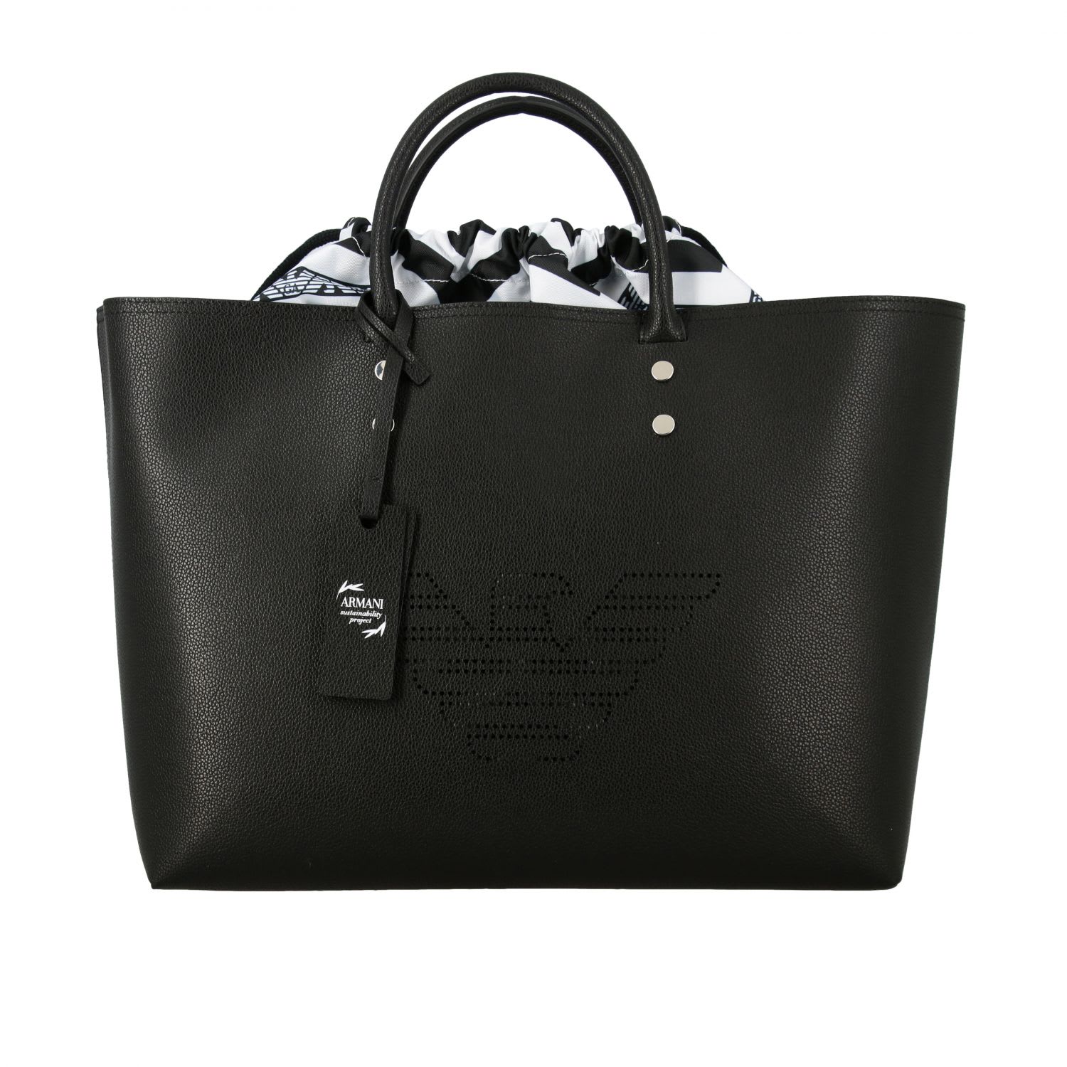 Click to view more detailed imagery on our partner's website Emporio Armani Shopping Bag With Perforated Logo In Black