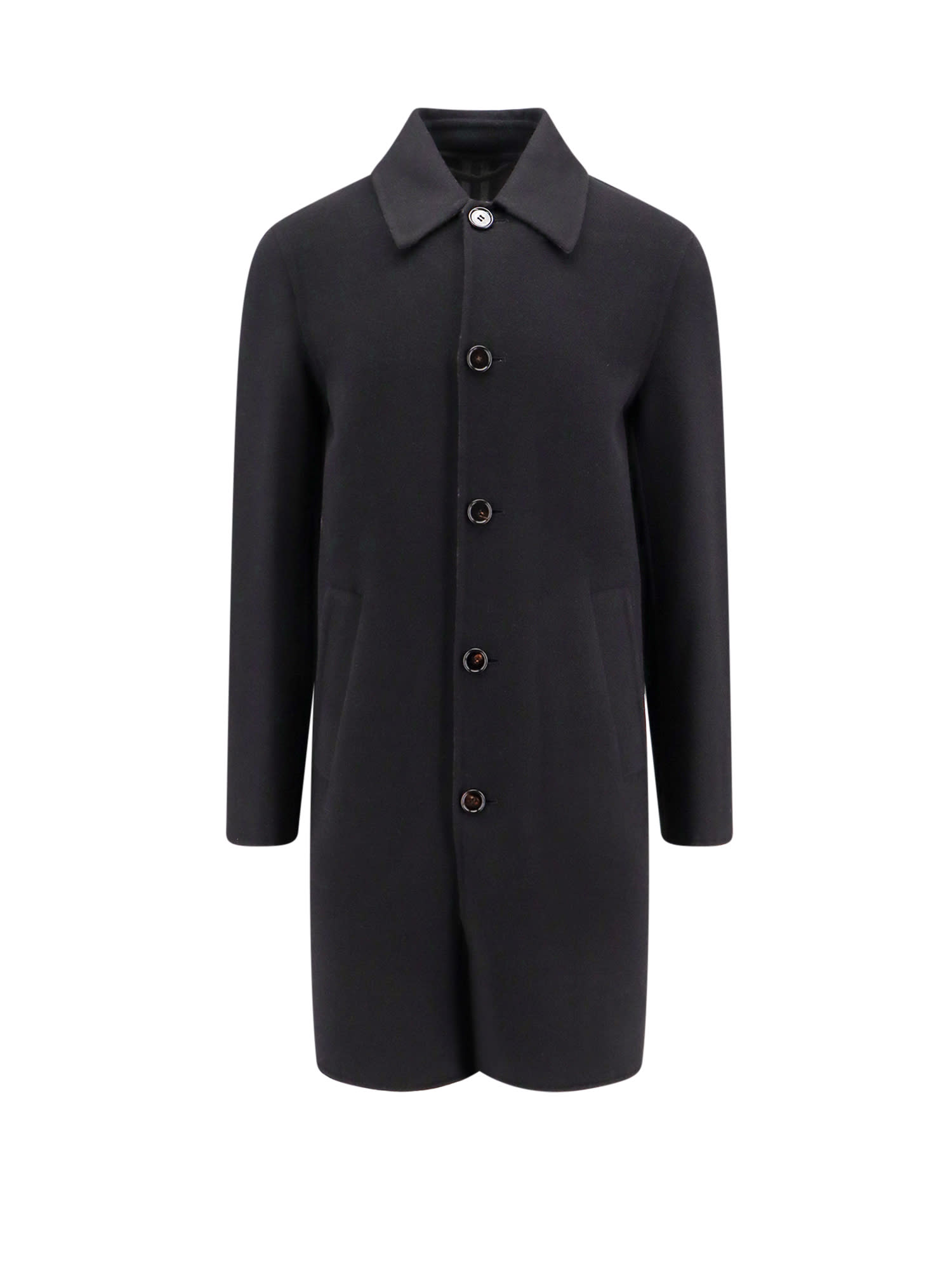 Burberry Black Coat With Classic Collar And Check Motiv On The Inside In Wool Man