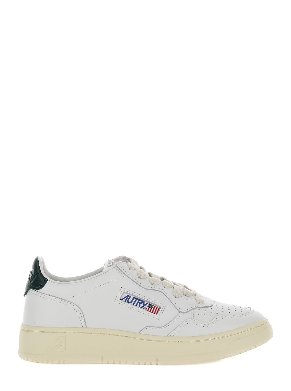 Shop Autry Medalist White Low Top Sneakers With Contrasting Heel Tab In Leather Woman In Green