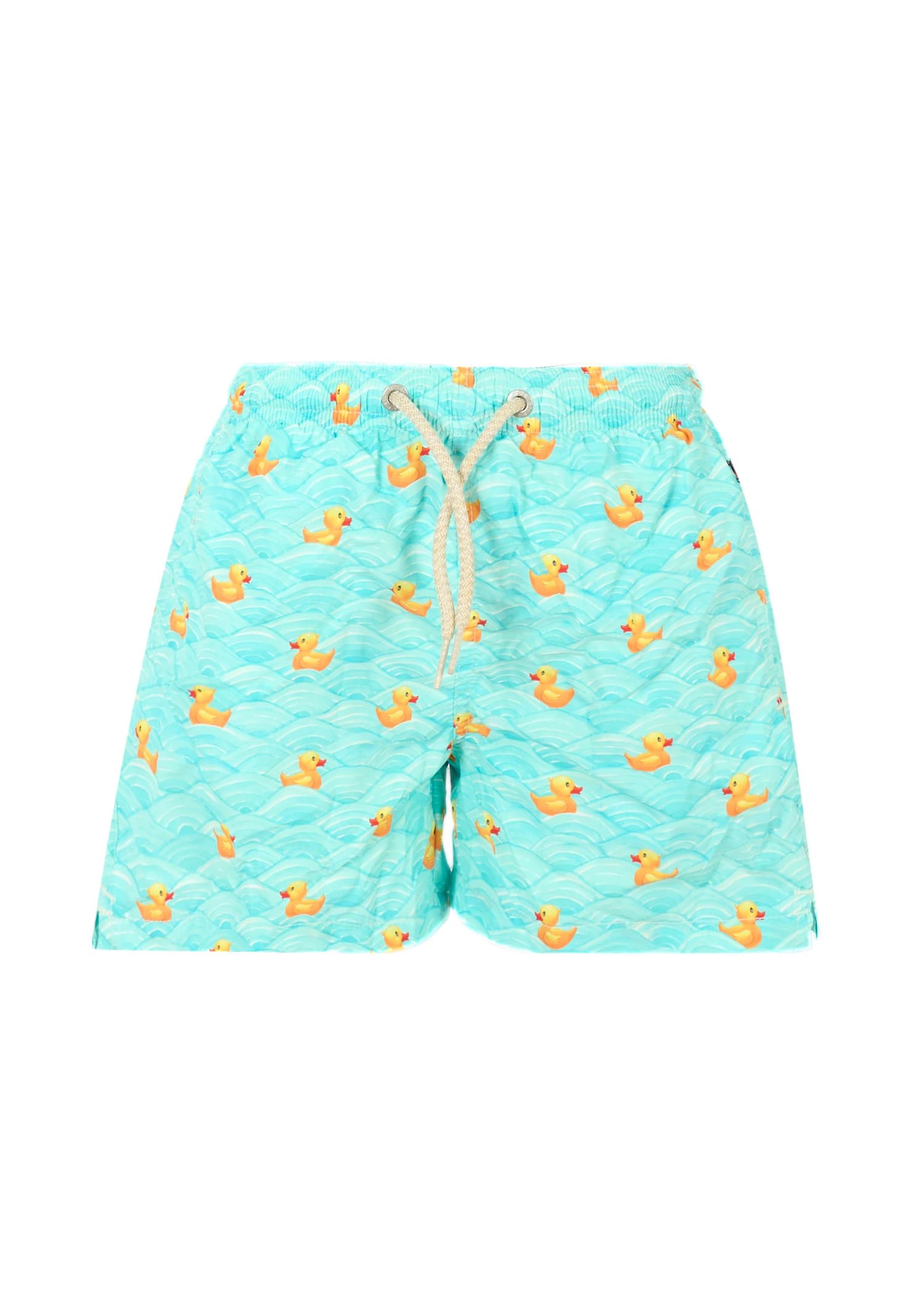 Mc2 Saint Barth Light Blue Beach Boxer For Boy With Logo In Multi
