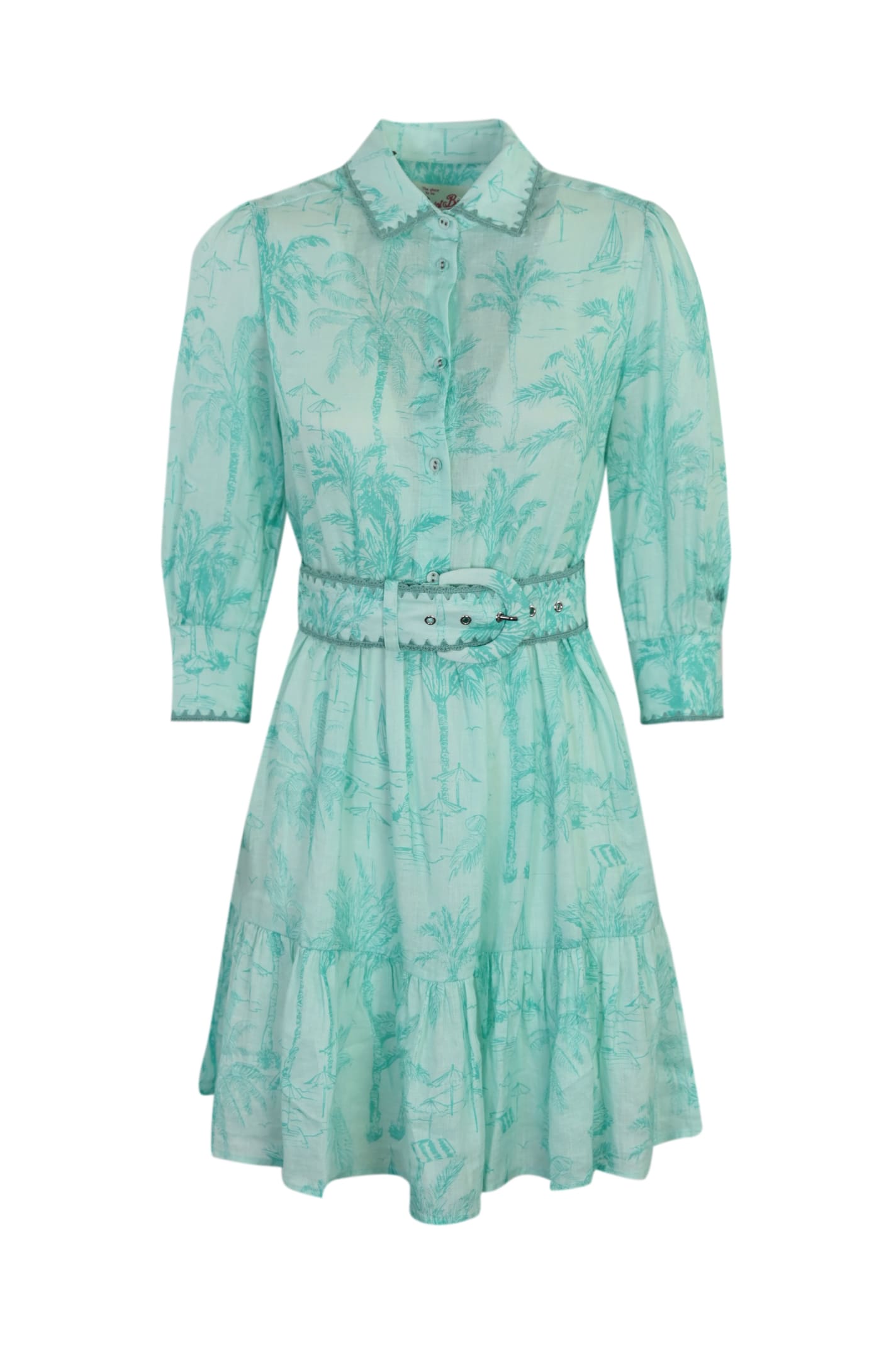 Shop Mc2 Saint Barth Dasi Linen Dress With Palm Tree Print In Azzurro