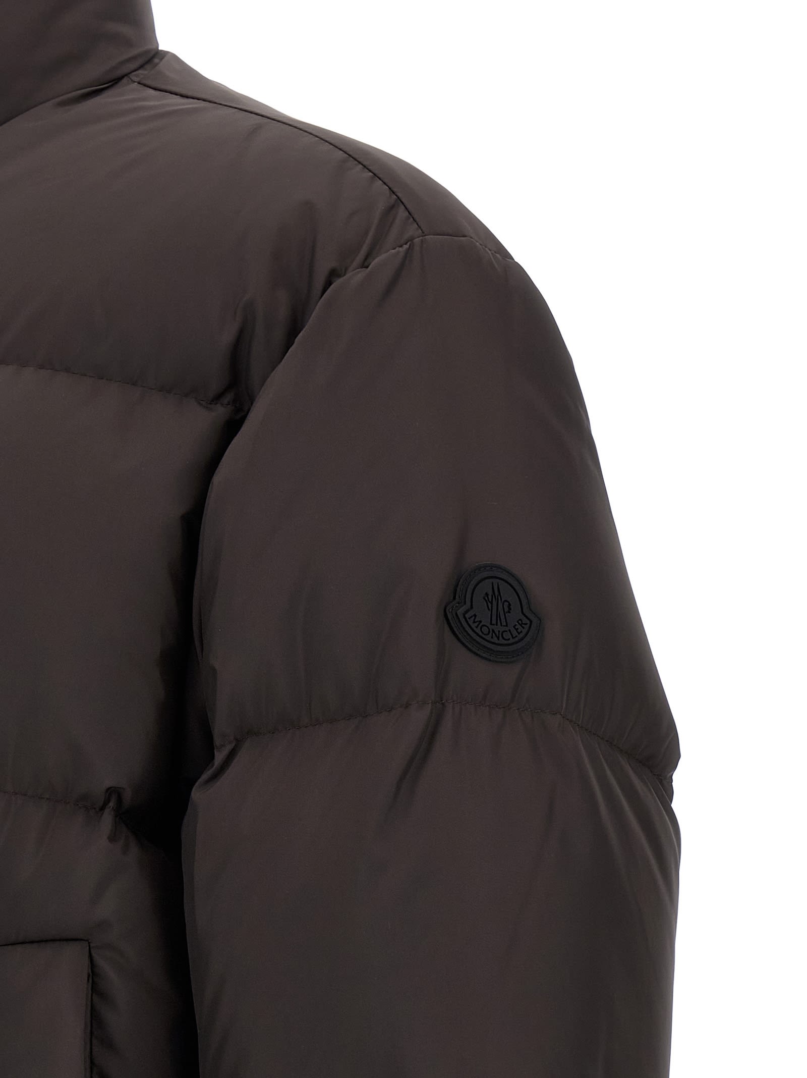 Moncler Dark Brown Nylon Erterle Down Jacket In Black