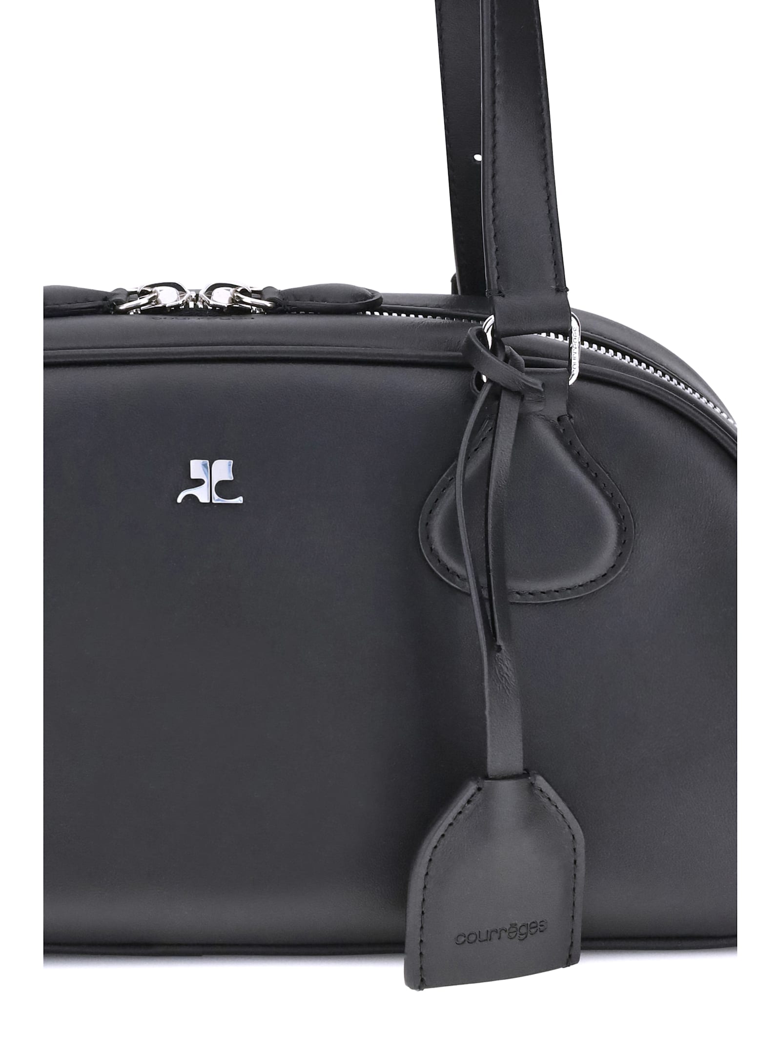 Courrèges Black Calf Leather Bos Taurus Shoulder Bag In Neutral