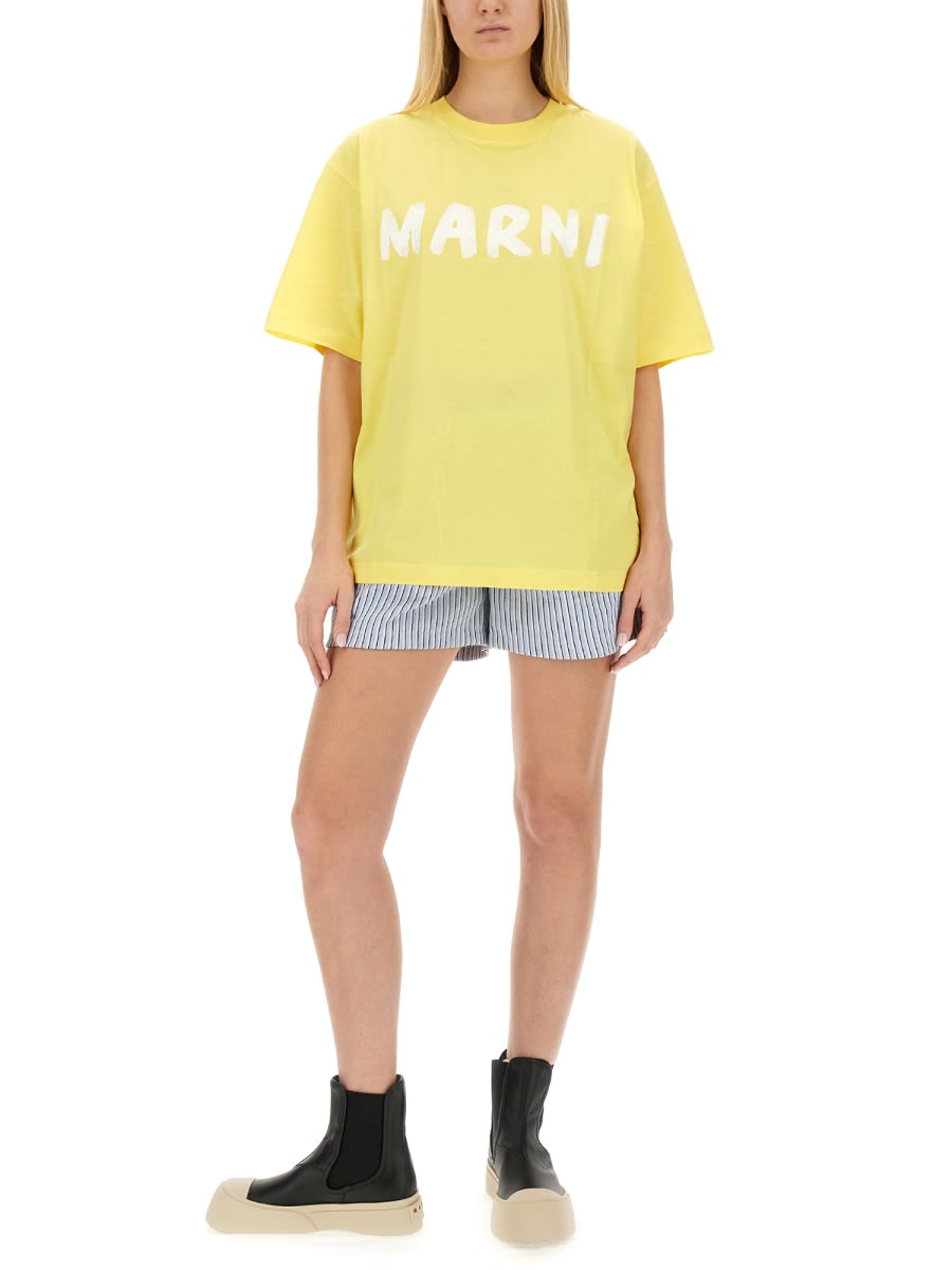 Shop Marni Logo Organic Cotton T-shirt In Lemmon