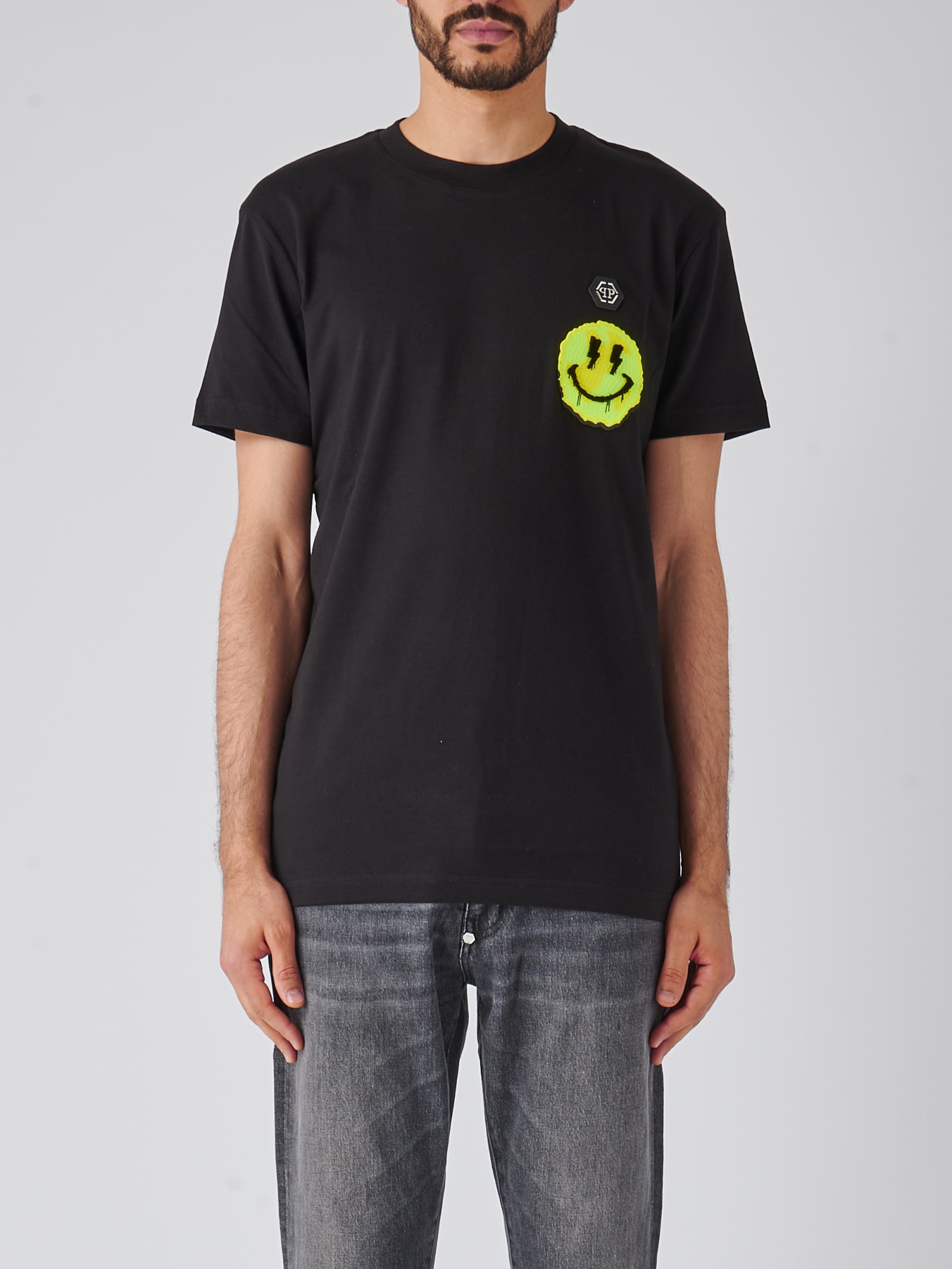 Shop Philipp Plein T-shirt Round Neck Ss Smile T-shirt In Nero