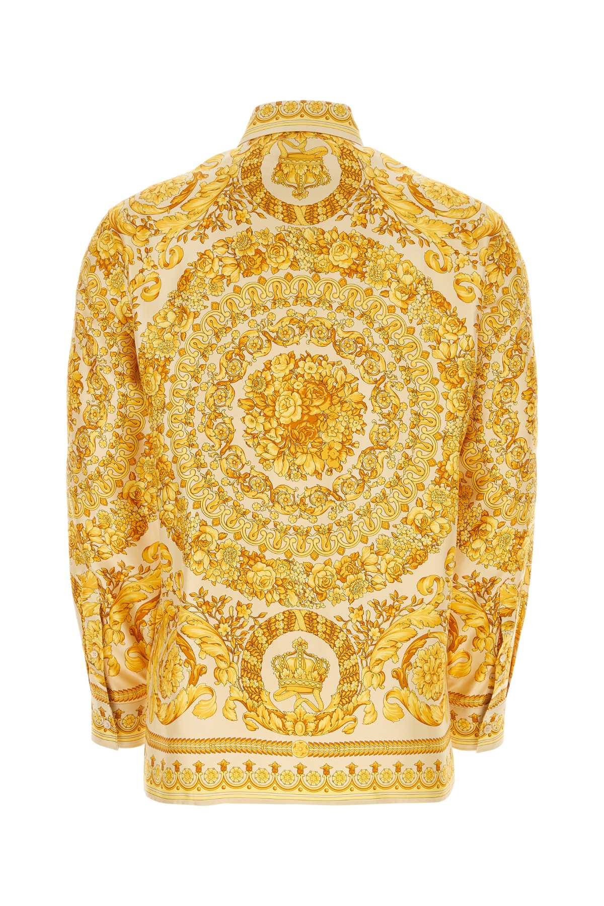 Shop Versace Printed Satin Shirt In Champagne