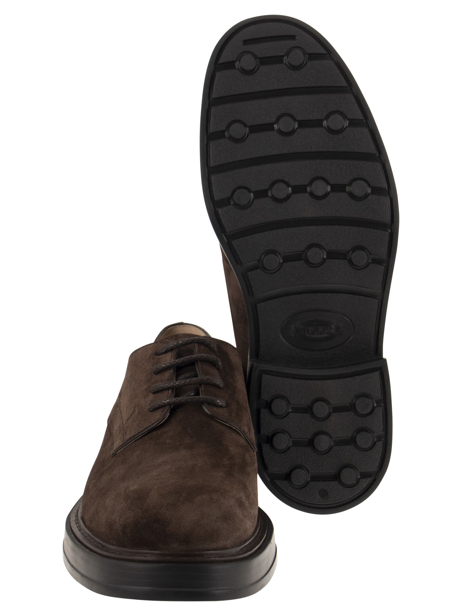 Tod's Suede Lace Up Shoes Flat Shoes Brown In Brown