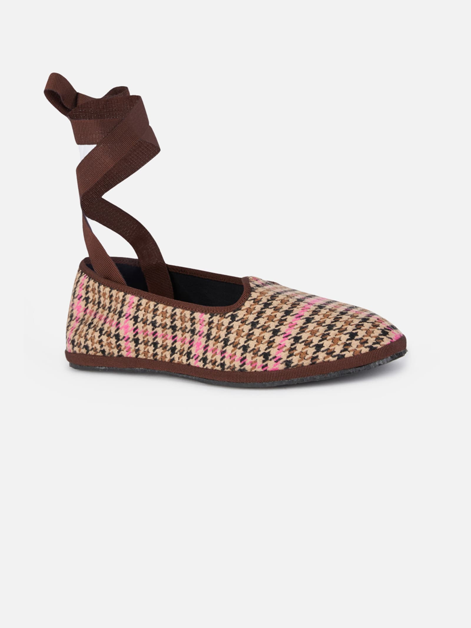 Mc2 Saint Barth Woman Pied De Poule Slipper Loafers My Chalom Special Edition In Brown