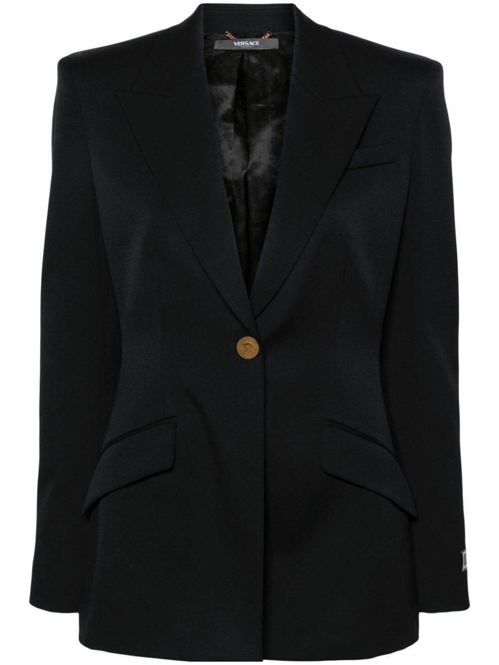 Shop Versace Jacket In Stretch Wool Fabric In Black