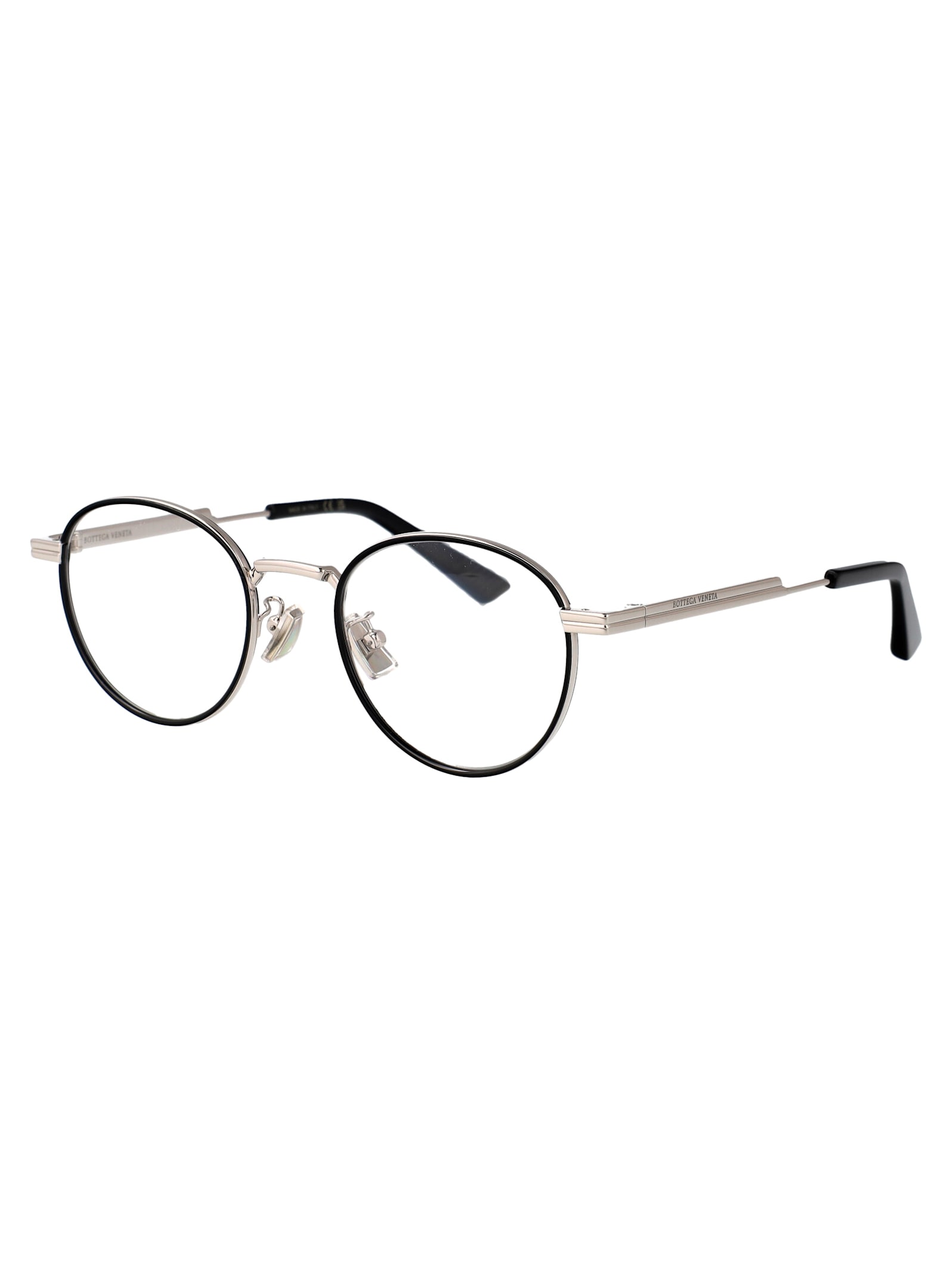 Bottega Veneta Bv1337oj Glasses In Silver-silver-transparent