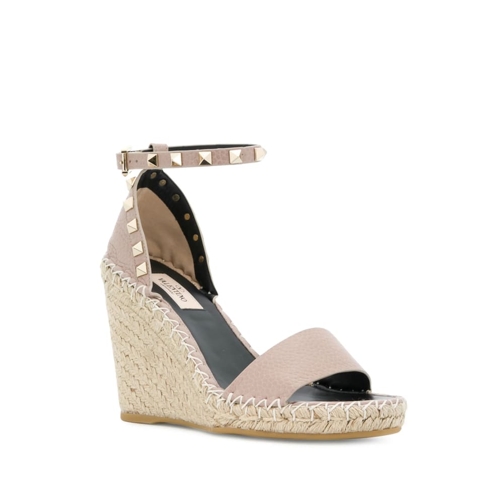 Valentino Rockstud Double Espadrille Wedge Sandals In Neutral