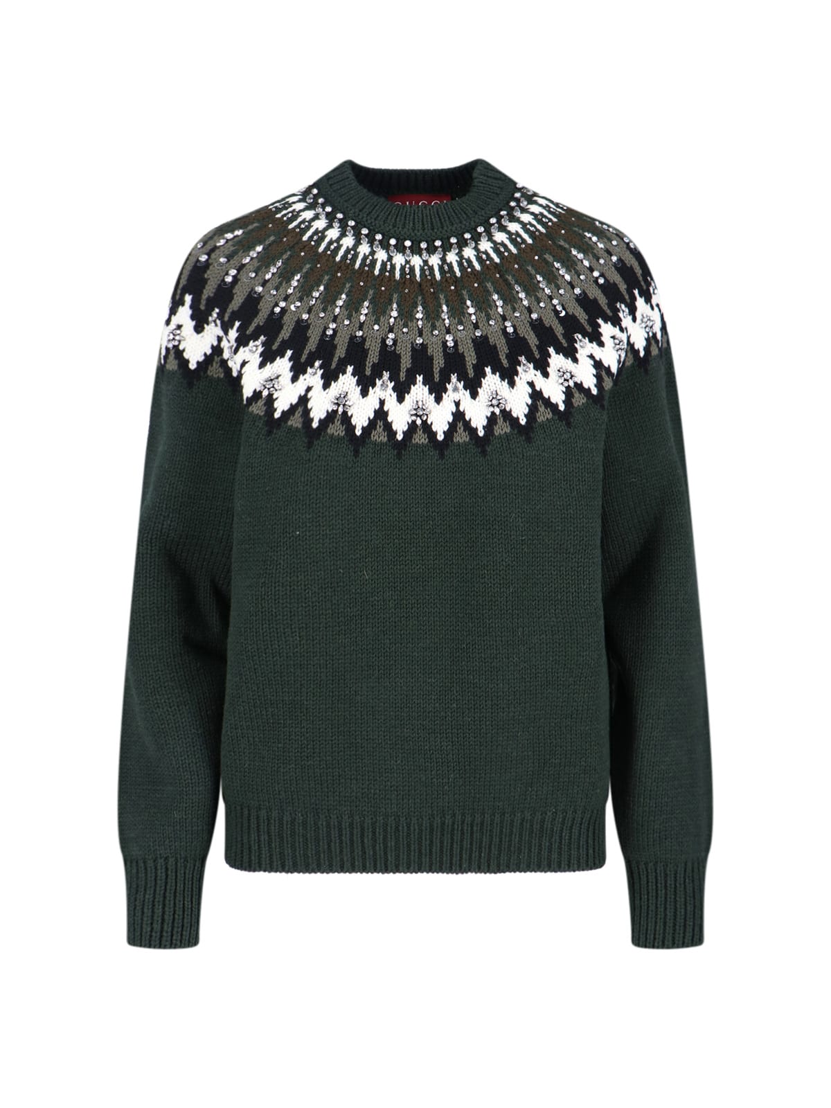 Gucci Wool Sweater With Rhinestones In Green